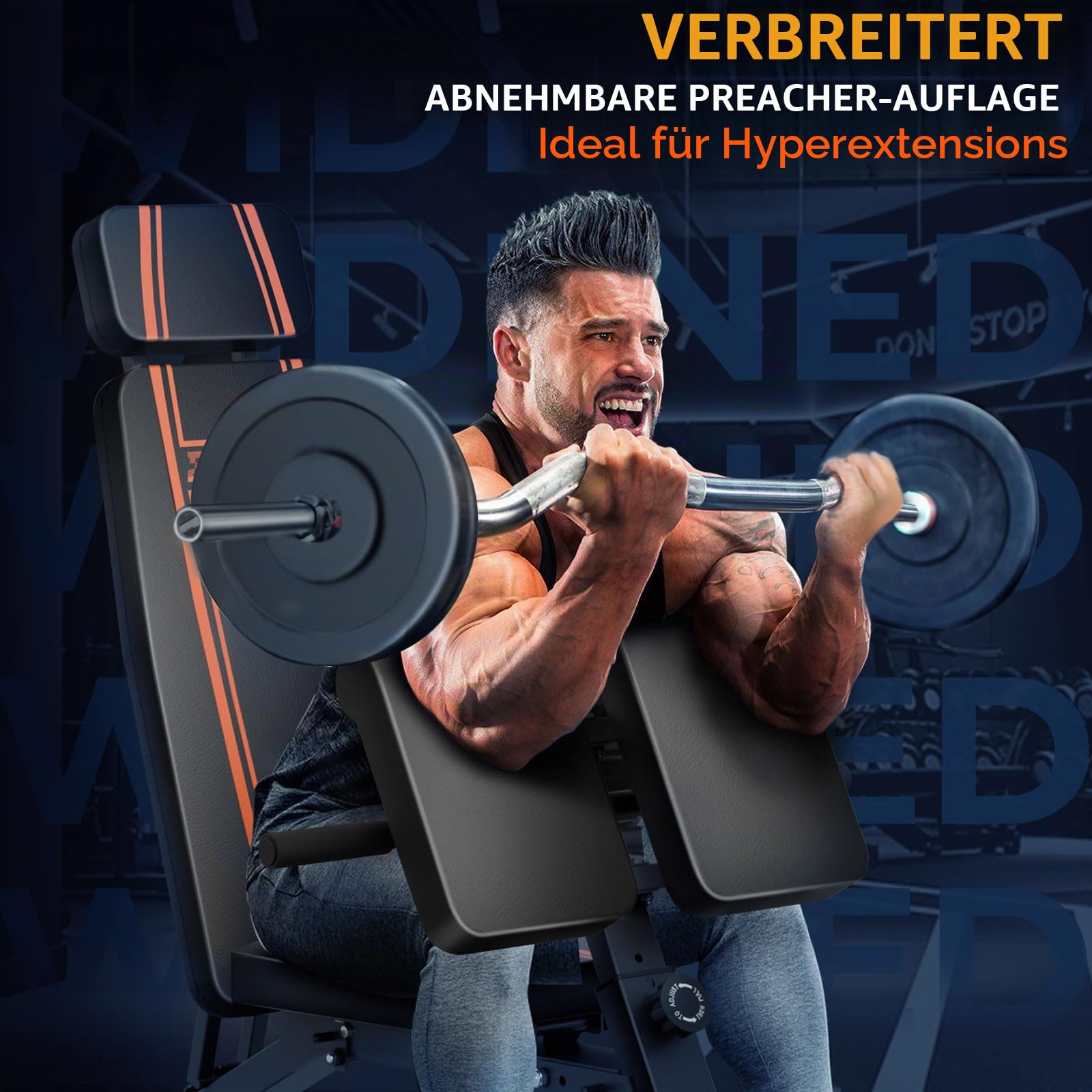 450 kg verstellbare Hantelbank – Hochleistungs-Trainingsbank mit für das Training zu Hause, Roman Chair Ab für -Rückenstreckung mit, Sit-up-Flachbank mit Neigung für den ganzen Körper