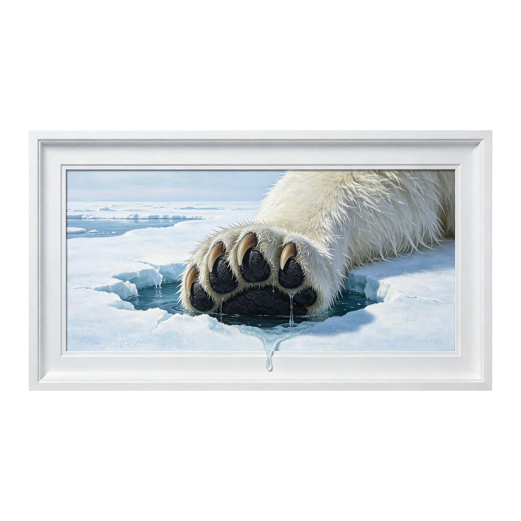 Yzpallescene 3D Framed Wall Art 50cm×100cm Polar Bear Paw Arctic Wilderness Realistic Trompe L'oeil Large Size SelfAdhesive Removable Wall Decor Prints Artwork for Living Room Bedroom Office