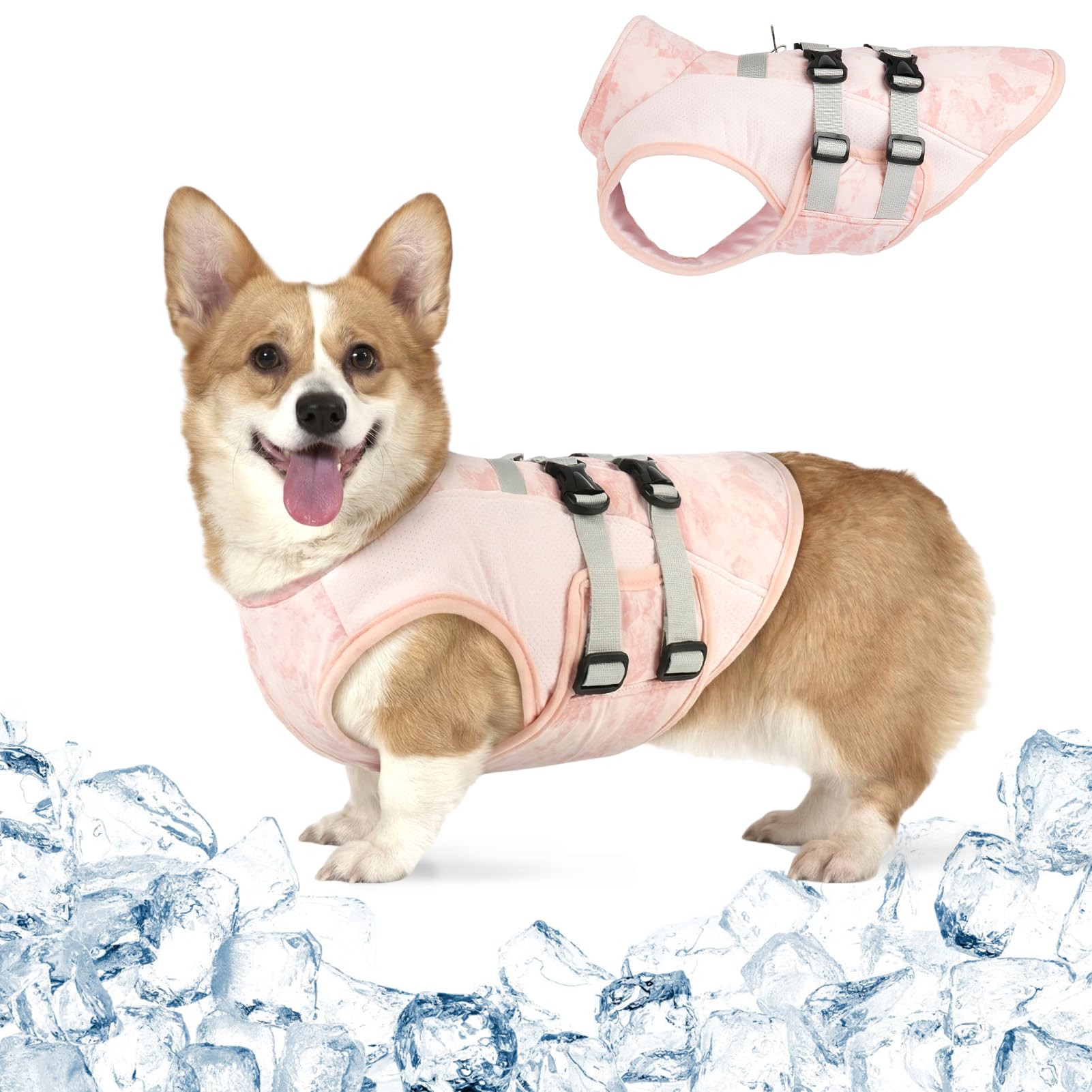 Cappotto Rinfrescante Cane Estivo | Gilet Traspirante con Anello D Integrato | Regolabile | Leggero e Anti Scivolo | Ideale per Passeggiate e Viaggi (Rosa Brezza M)