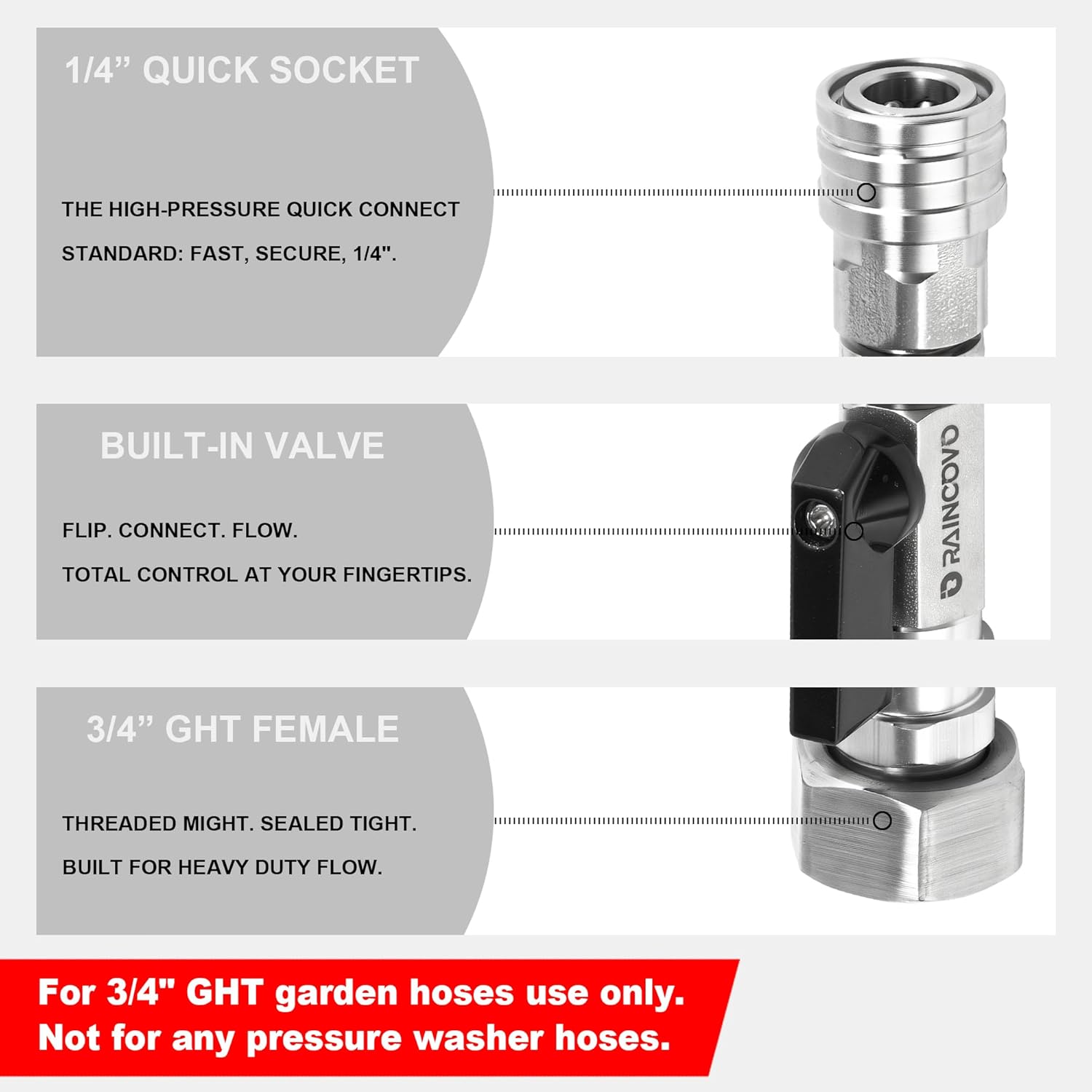 garden hose shut off valve to pressure washer adapter, 3/4" ght to 1/4" quick connect, convert water hose into power washer nozzle tips, car washing nozzle & hose attachment without quick connect