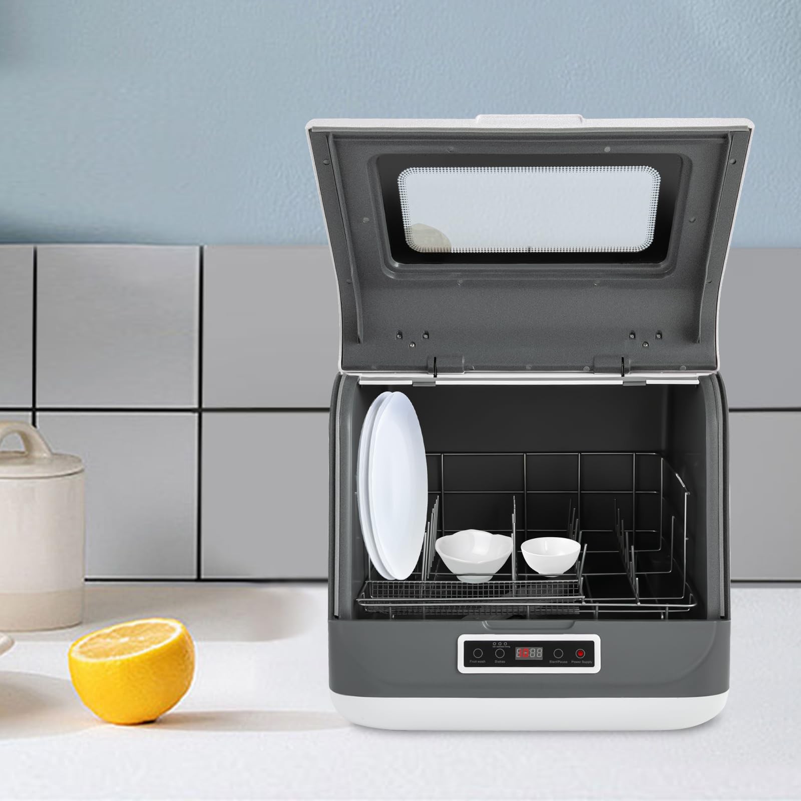 Lavastoviglie da tavolo per 4-6 coperti, compatta, 3 programmi, lavaggio a spruzzo a 360°, controllo touch, per appartamento, camper, campeggio