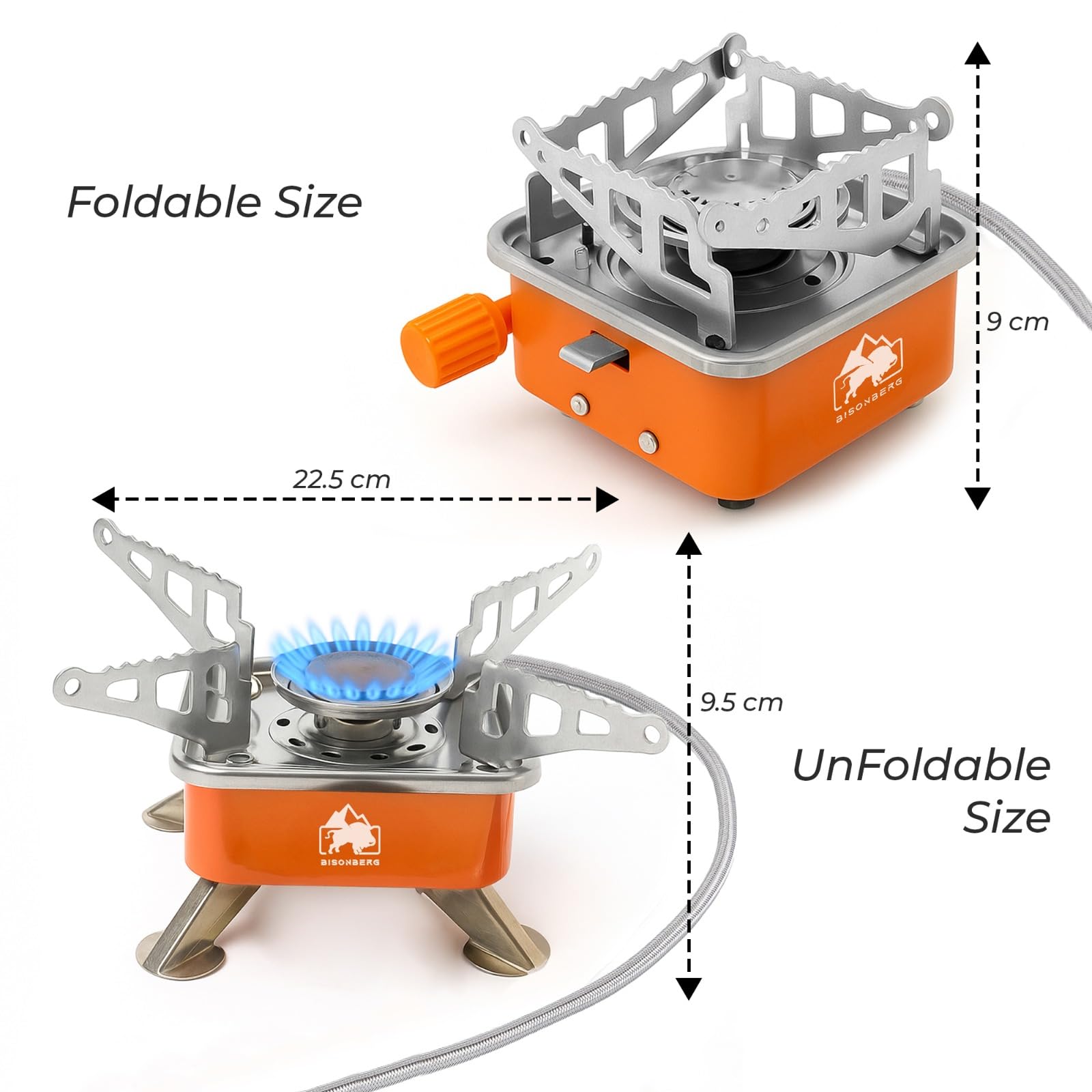BISONBERG Camping Gas Stove, Portable Lightweight Folding Stainless Steel Furnace with Storage Bag for Outdoor Cooking, Picnic 2