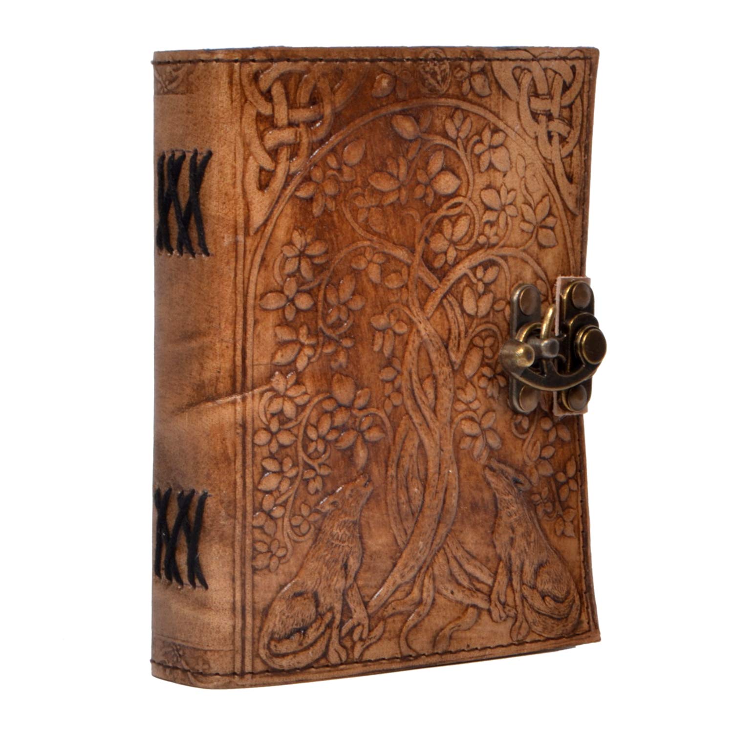 Wolf Embossed Leather Journal Personal Organizer /Diary and Travel Companion (5 x 7 Charcoal Brown)