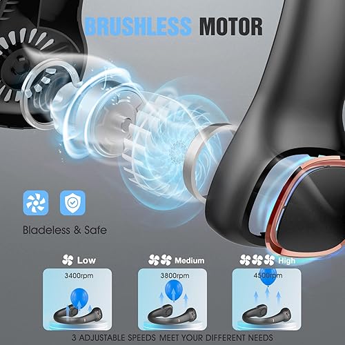 Miniatura 5 de Ventilador de cuello portátil, ventiladores de cuello de 4000 mAh portátiles recargables, ventilador de refrigeración con pilas, ventilador personal