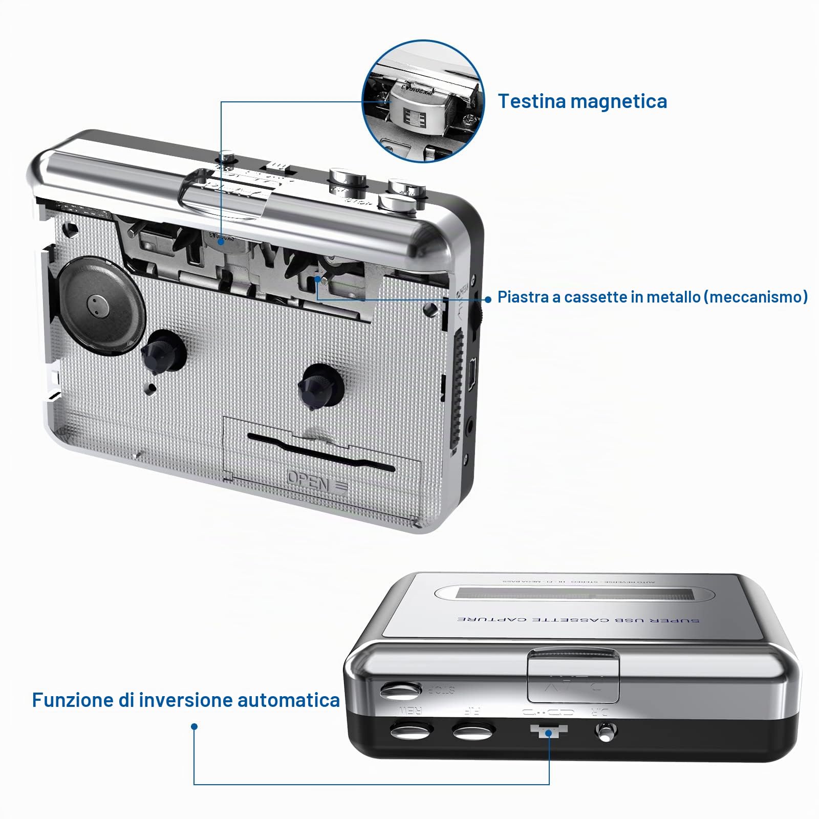 DigitNow Przenośny Odtwarzacz Kaset Magnetofonowych Konwerter Kasety na MP3 USB