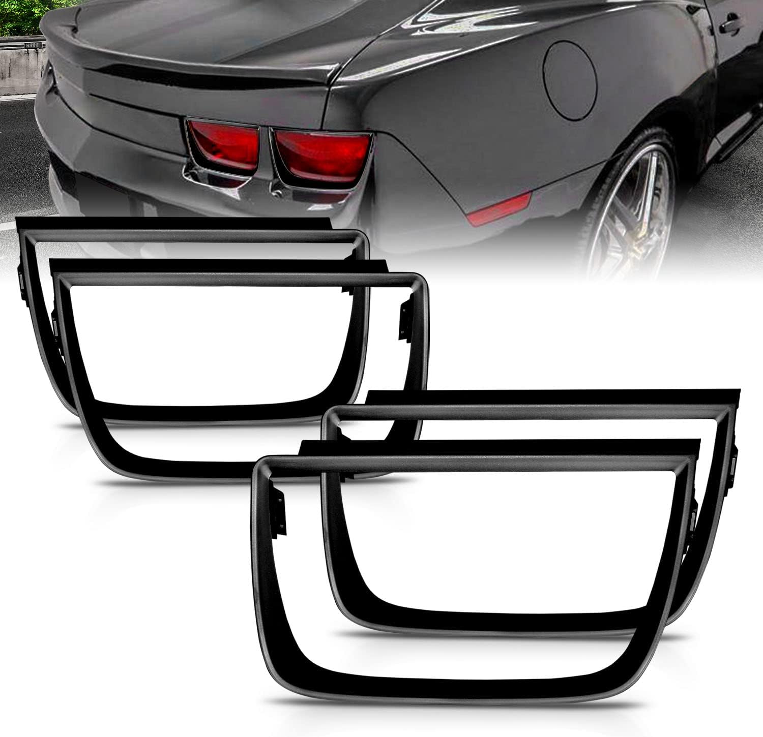 AmeriLite for 2010-2013 Camaro 5th gen 4pcs Tail Light Polish Black Bezel Covers - Passenger and Driver Side