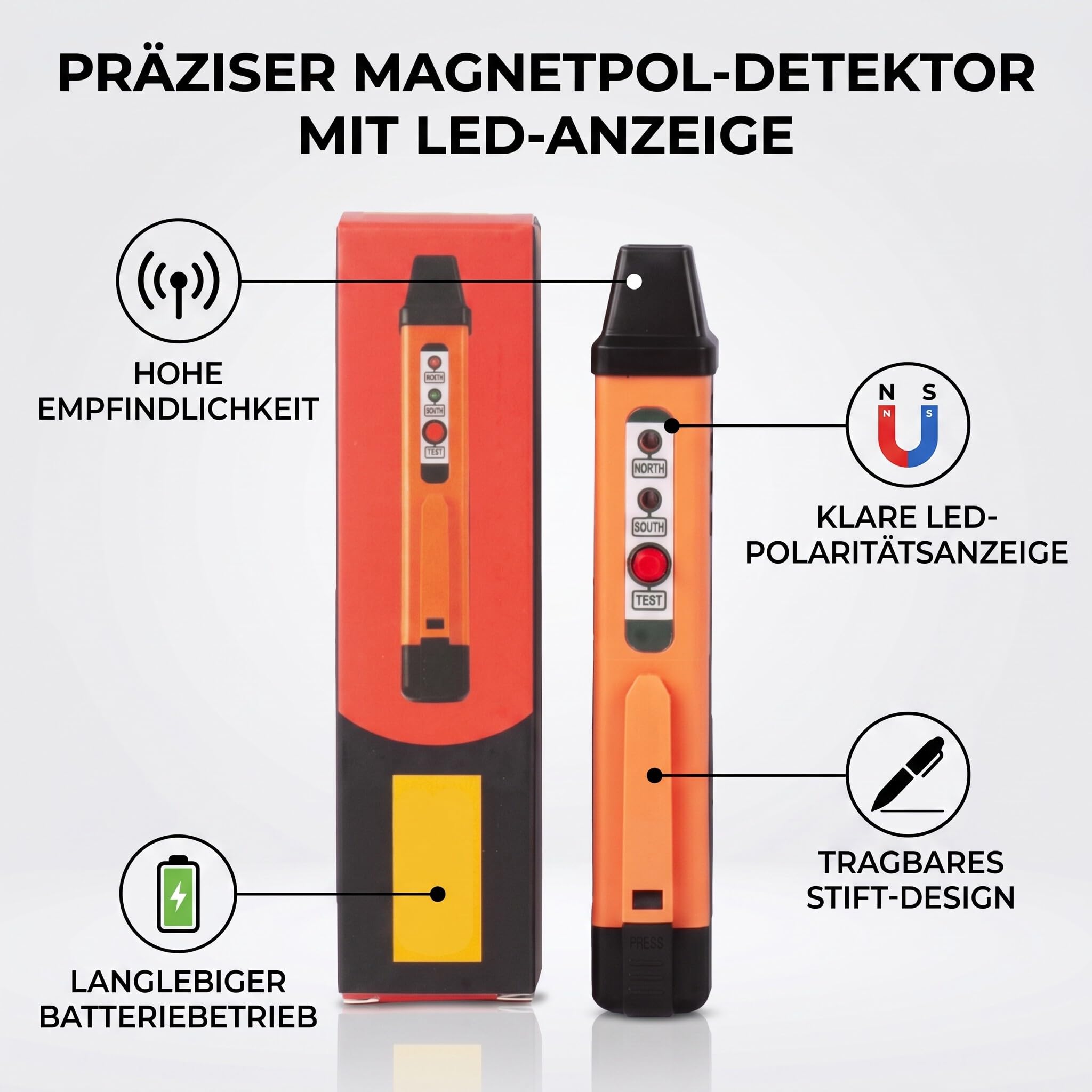 Détecteur de Polarité Magnétique LED 862M Stylo Testeur Pôle Nord Sud | Instrument portable avec affichage lumineux, pour contrôle de magnétique en atelier, alliage robuste, outil de dia