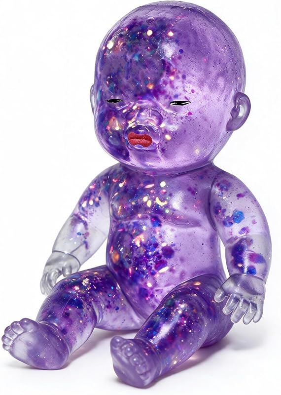 Muñeca de purpurina Squishies Stress Ball, Squishy Babies Sensory Fidget para aliviar el estrés, suave y lindo apretón, decoración de escritorio portátil y regalo relajante para adultos (morado)