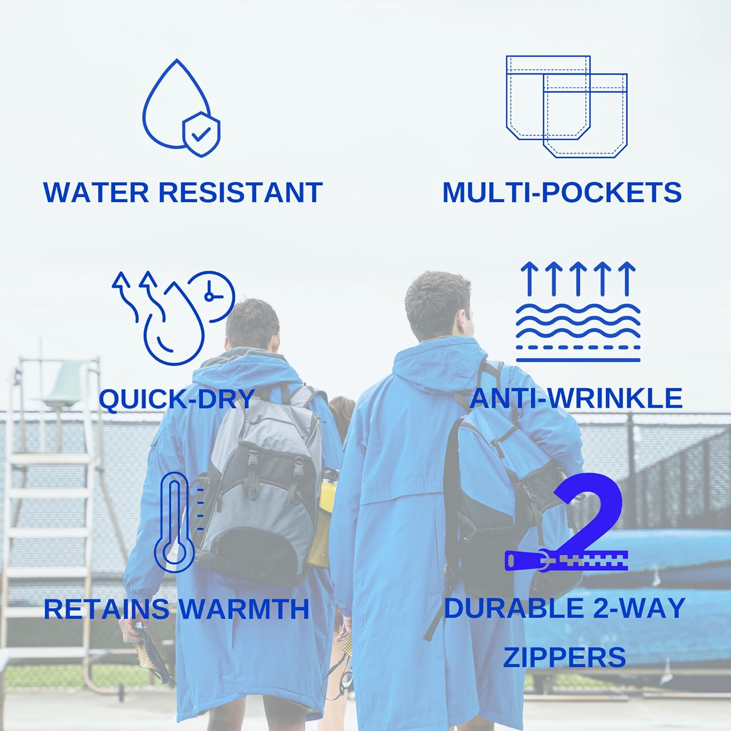 Sporti Unisex Swim Parka with Comfort Plush Fleece Lining, Multi Pocket Zipper - Water Resistant Swim Coats for Women & Men - Image 3