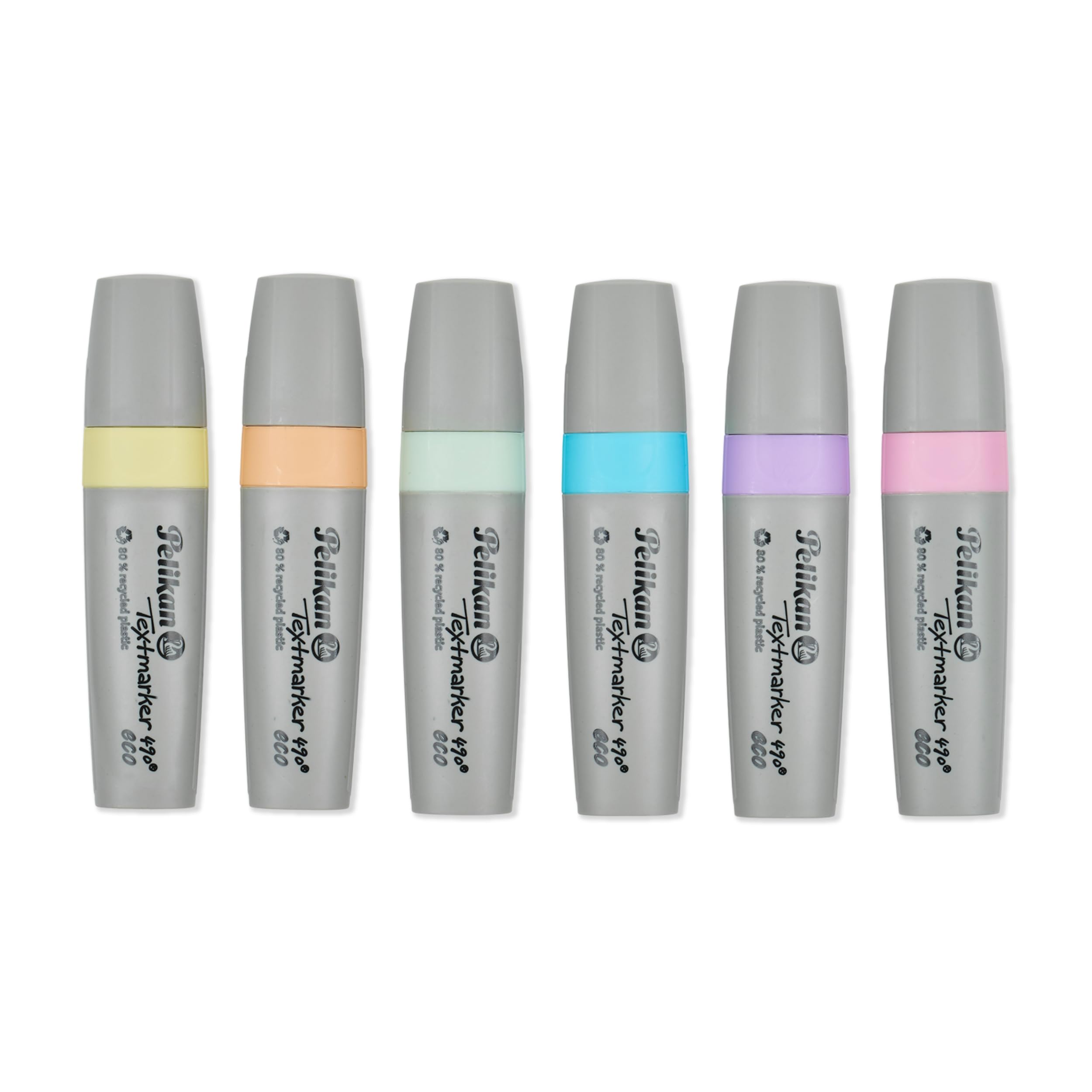 Pelikan 6 Pack Pastel Highlighters with 80% Recycled materials, 3-Width Tip, Water-Based Ink