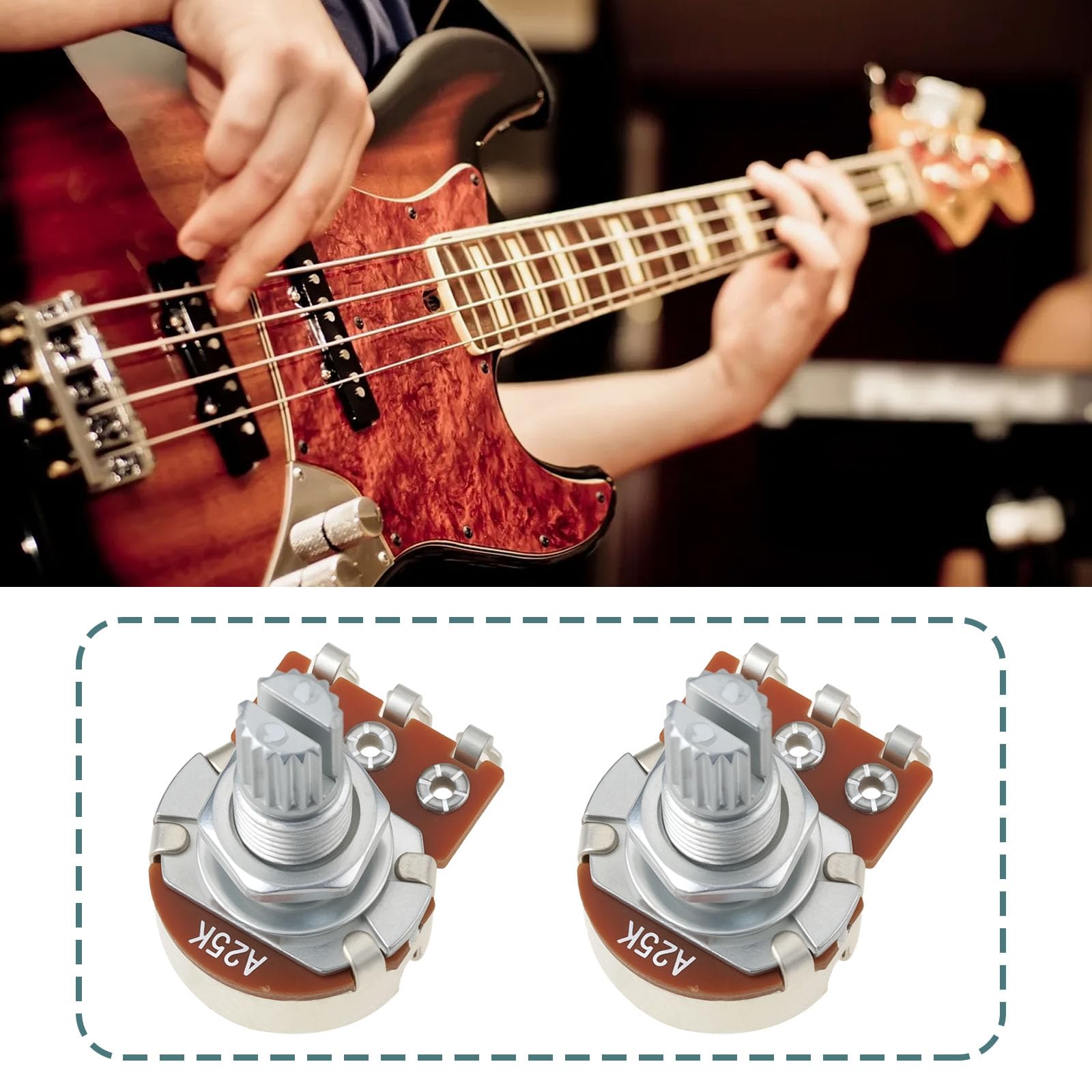 Image secondaire de Lot de 2 Potentiomètres Rotatifs A25K pour Guitare - Réglage Audio Précis