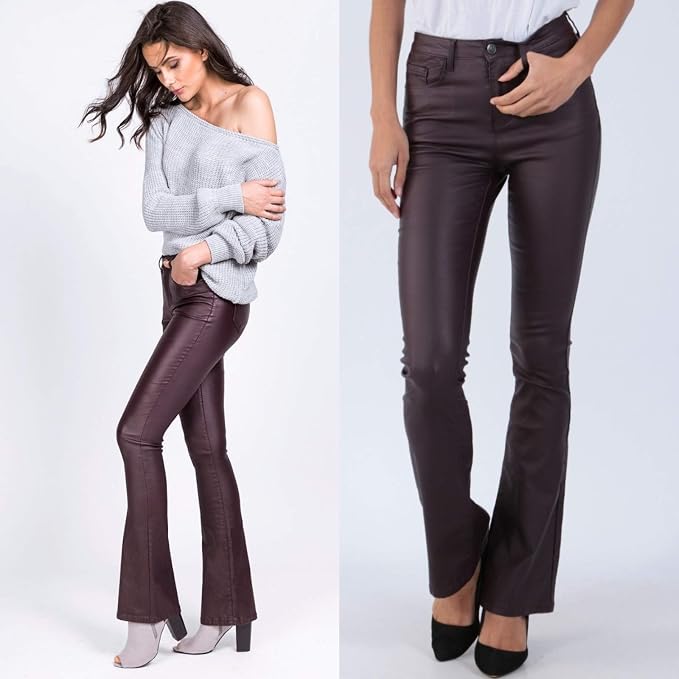 Boot Cut Leather Look Trousers 