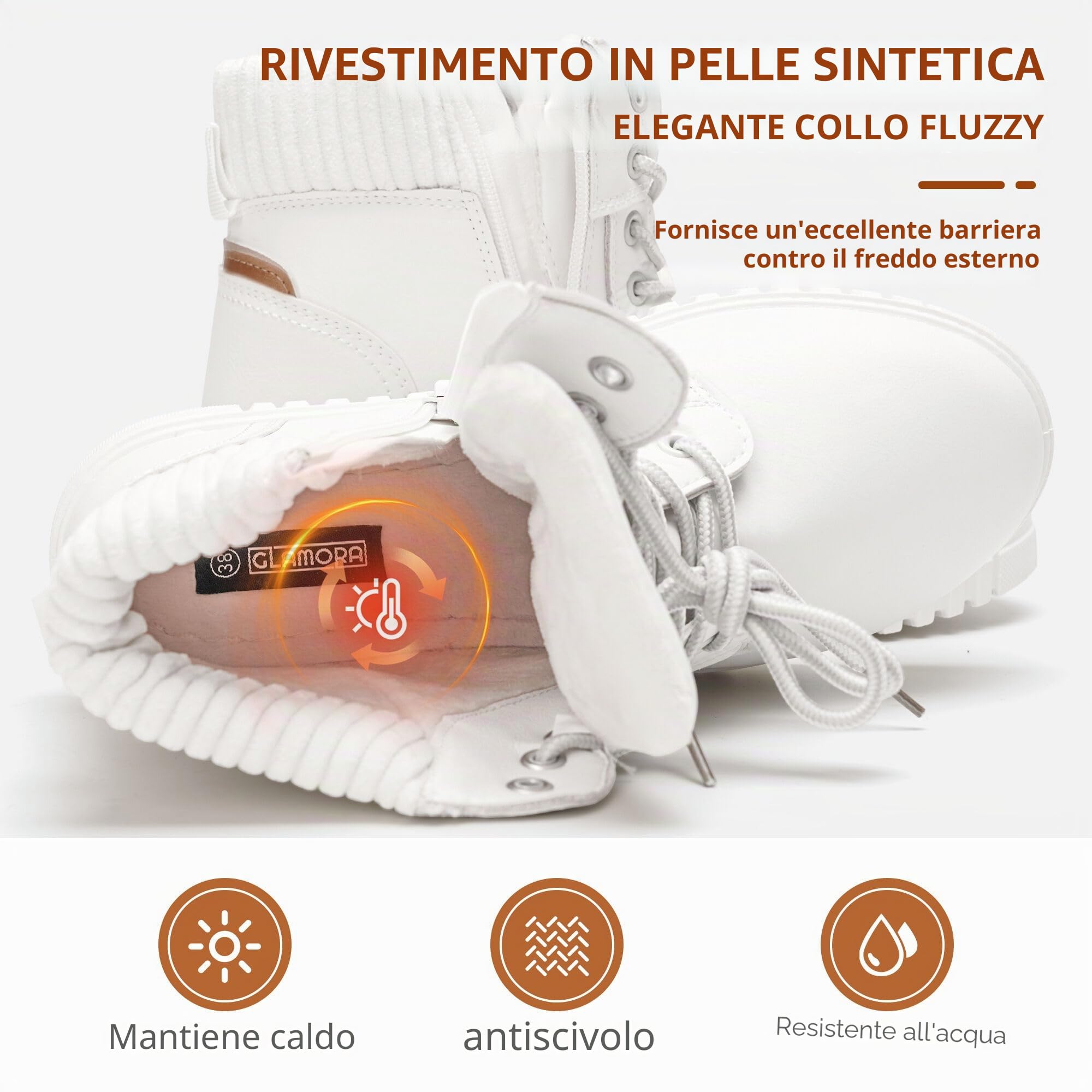 GLAMORA Stivaletti invernali da donna impermeabili e termici con suola antiscivolo e fodera calda in pelliccia comoda e leggera, ideali per città, lavoro o attività all'aperto