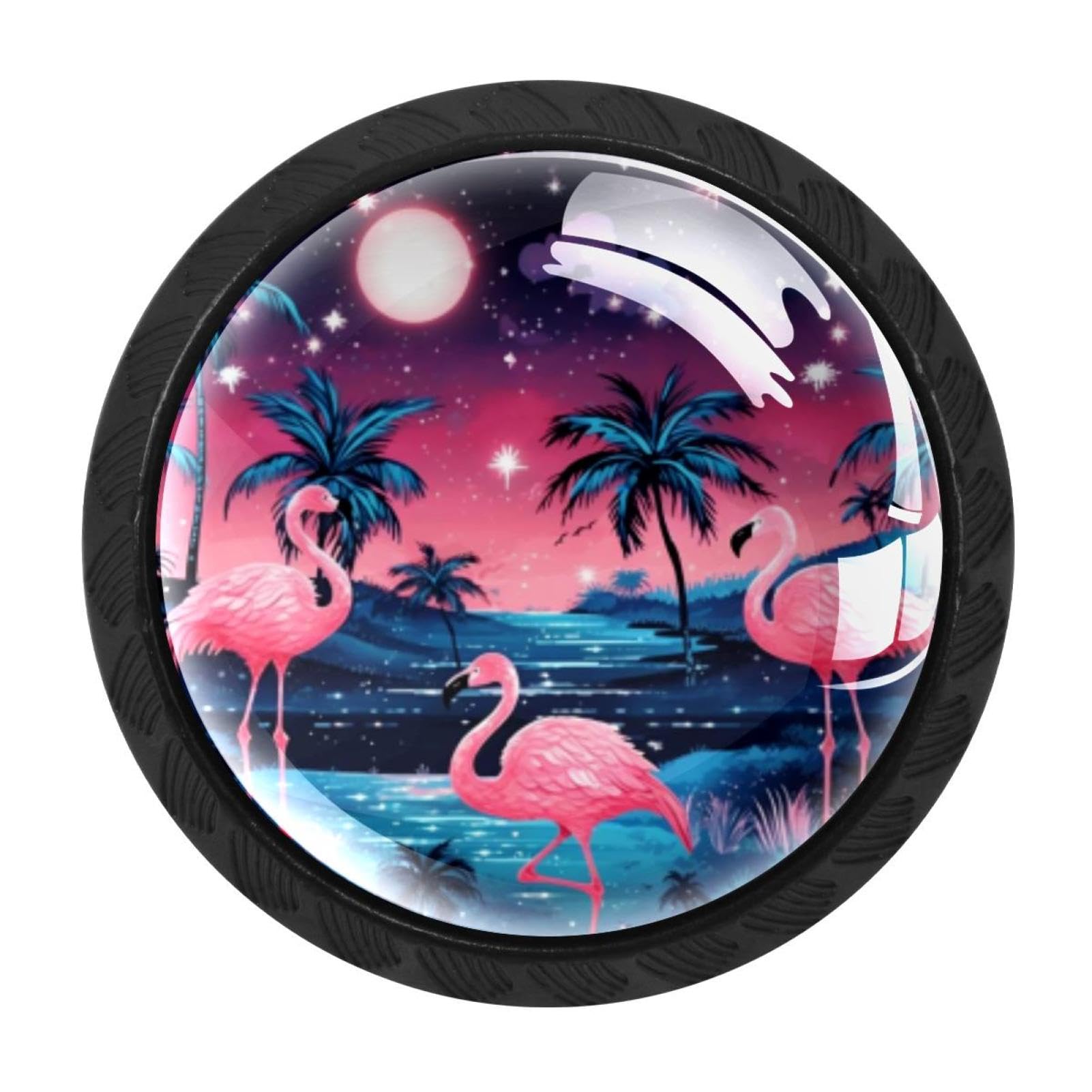 CHENZZZZ 4 Pack Black Starry Flamingos Kitchen Handles, Cabinet Pulls Hardware for Cupboard Drawer Knobs Dresser Pulls