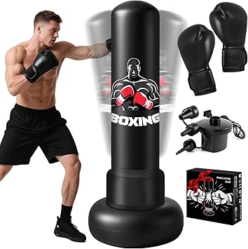 Punching Bag for Adults with Stand, 71 Free Standing Heavy Boxing Bag with Boxing Gloves and Pump, Kickboxing Bags for Men Teens Beginners Training MMA Muay Fitness Thai Punching Bag for Adults with Stand, 71