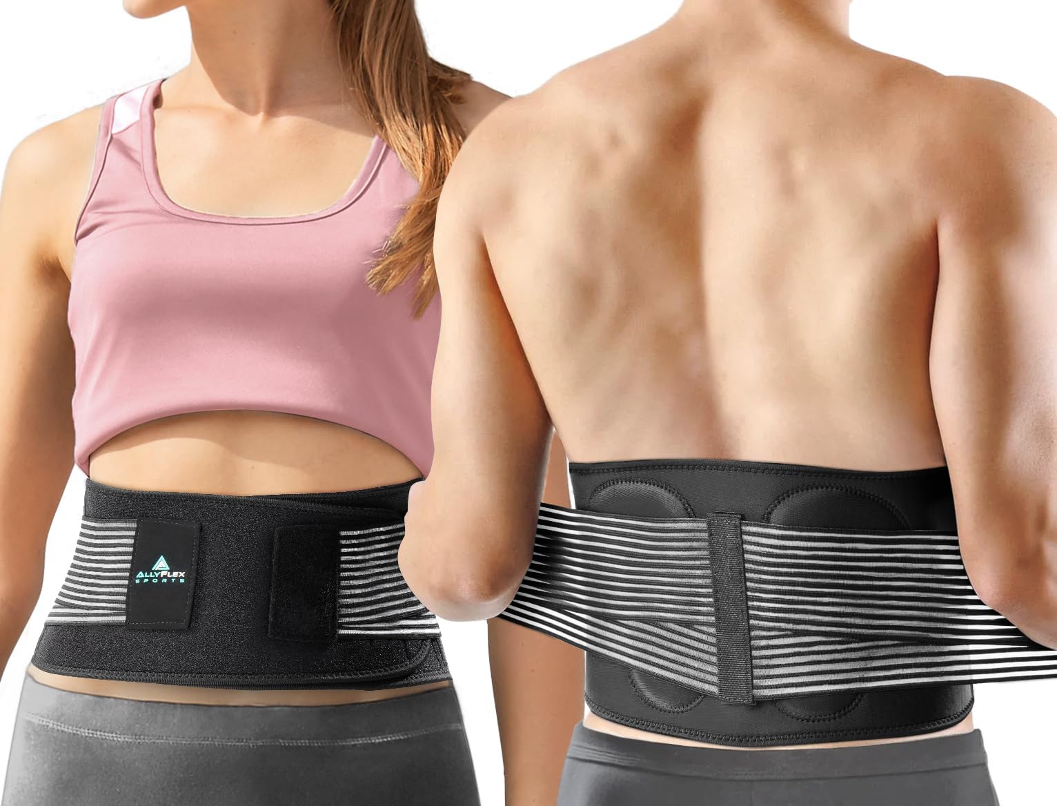 AllyFlex Back Brace Lower Back Pain Relief - Back Brace for Women and Men Under Clothes Lower Lumbar Support to Improve Posture