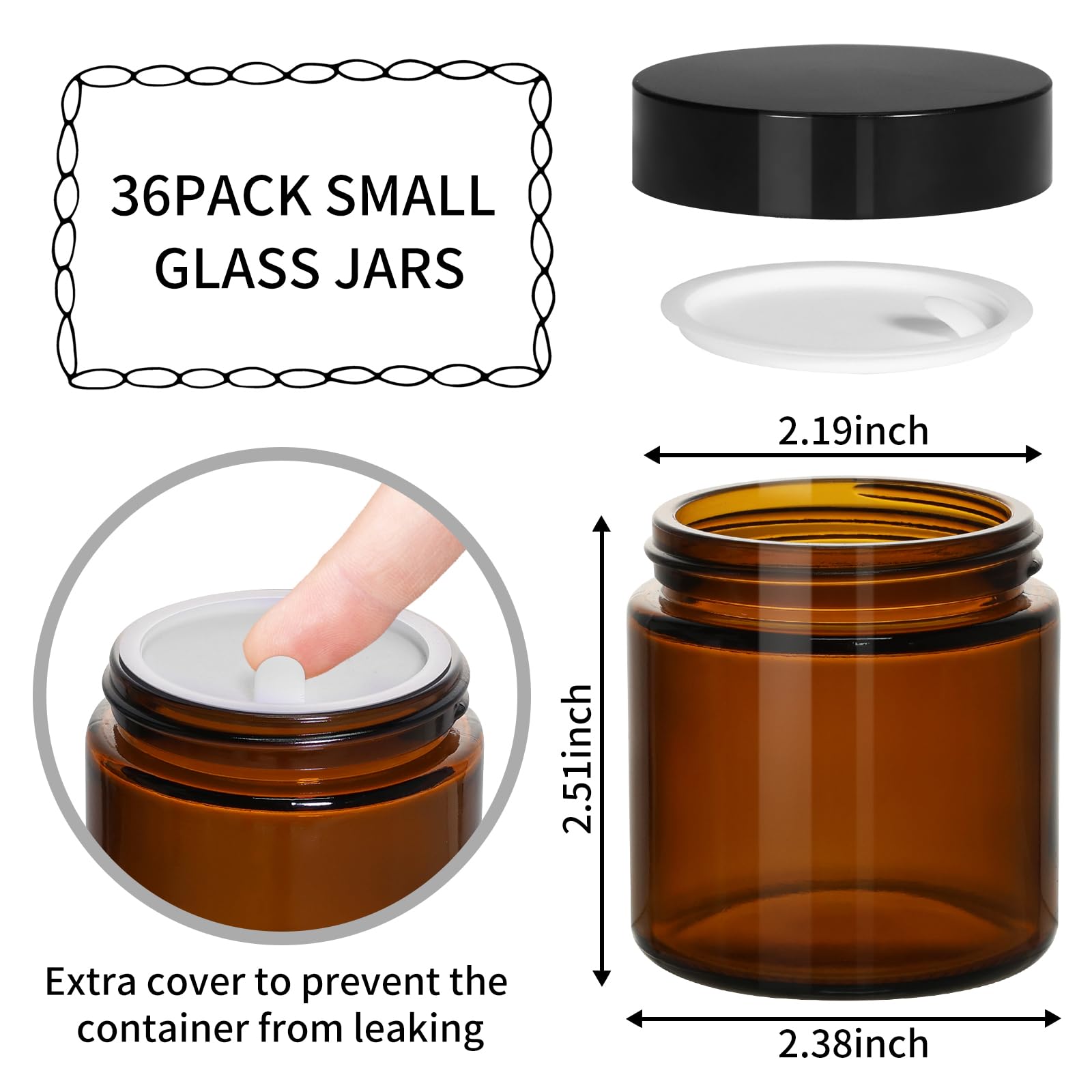 KEYWING Empty Glass Cosmetic Jars with Black Lids and Inner Liners