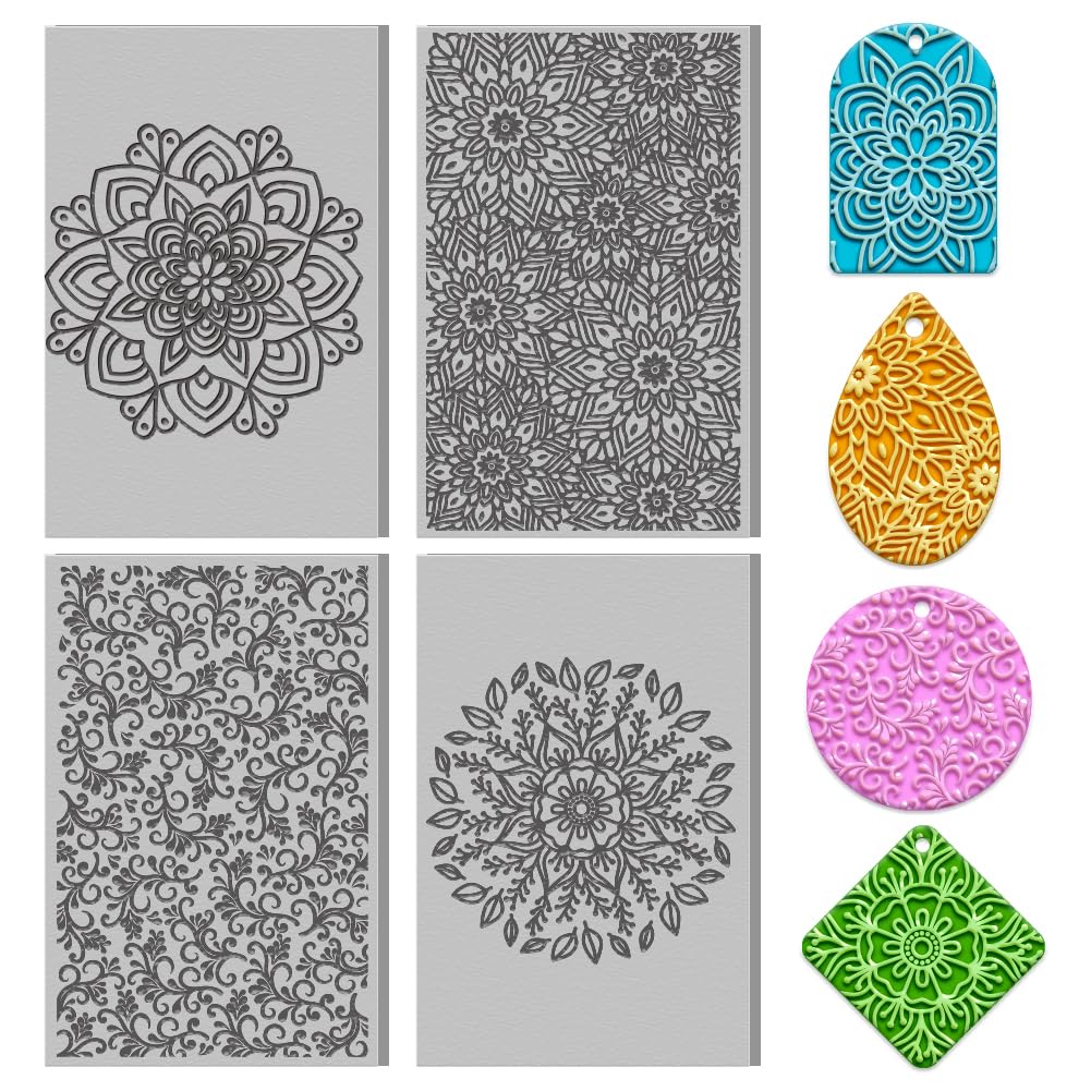 4PCS Polymer Clay Texture Sheets Set - Boho Embossing Mats For Earrings & DIY Crafts