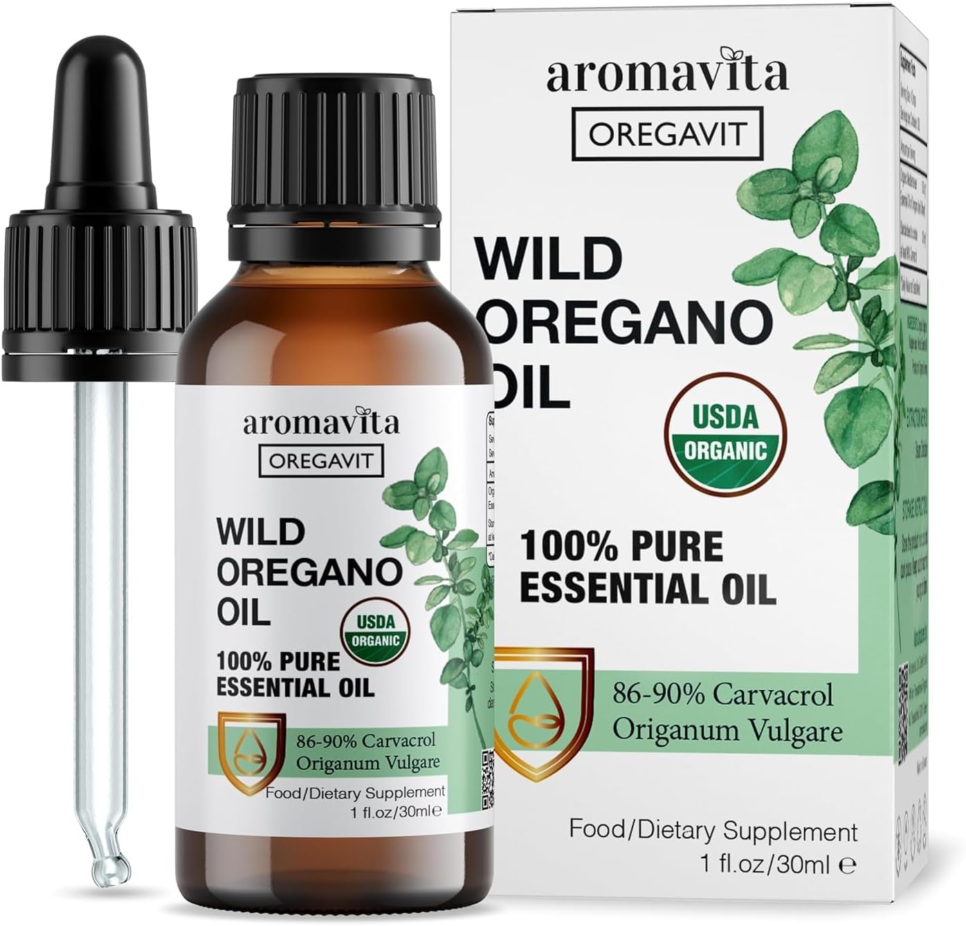Wild Oregano Oil Organic – 100% Pure Undiluted Organic Wild Oregano Oil with 86-90% Carvacrol, Immune Support – Plant-Based, Herbal Supplement – Vegan, Non GMO, Gluten Free, 1fl.oz/30ml