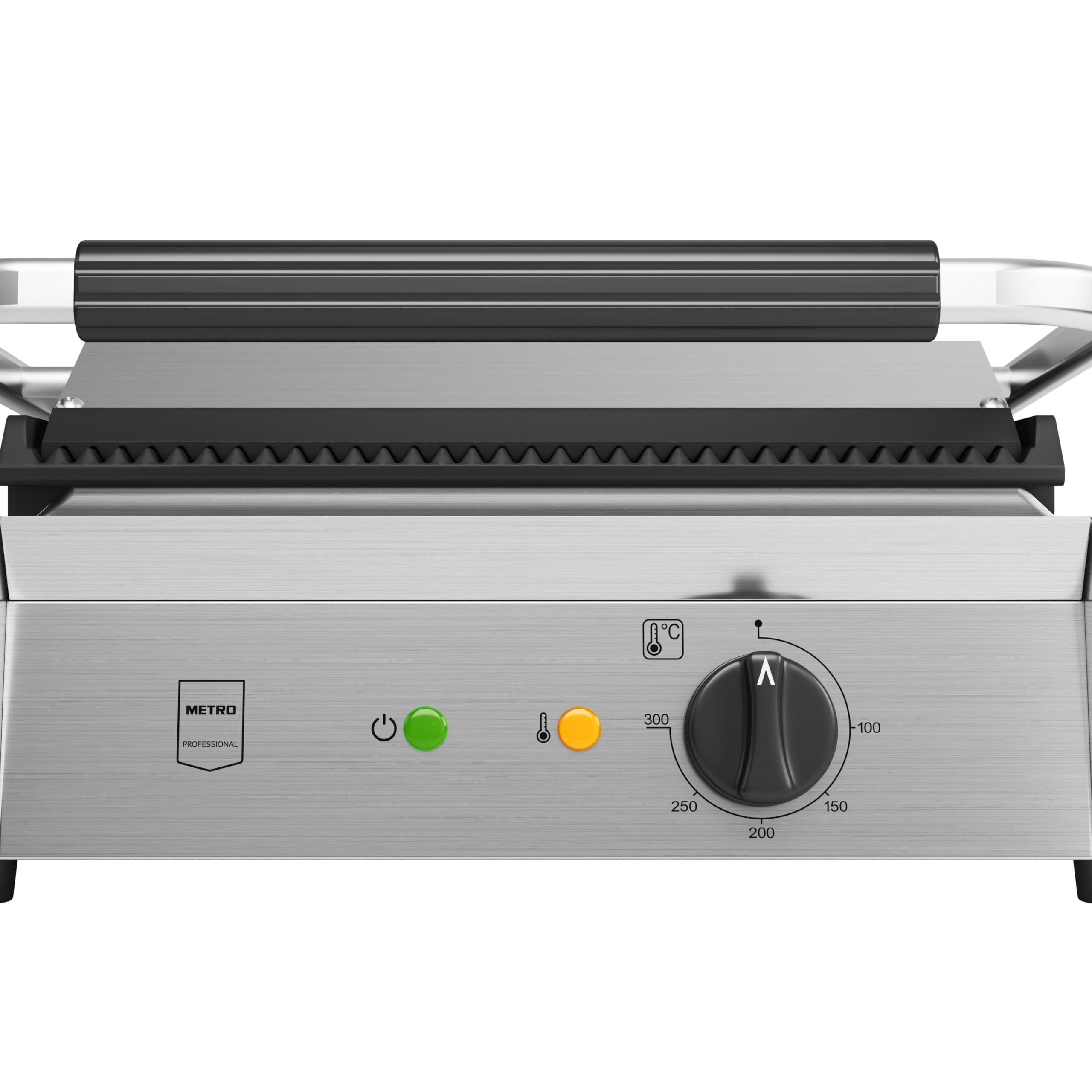METRO Professional Plancha con Panini grill GPG1201, Superficie de Grill Ondulada, 3000 W, Acero Inoxidable, revestimiento antiadherente