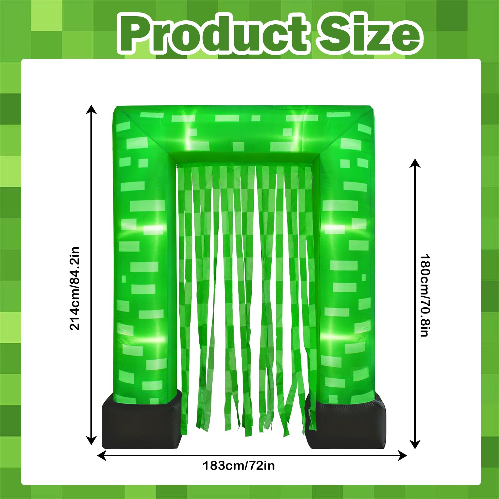 Kit d'arche gonflable vert pixel, 1,8 x 2,1 m, décoration de fête d'anniversaire, arrière-plan de fête sur le thème du jeu vidéo, accessoire de photomaton