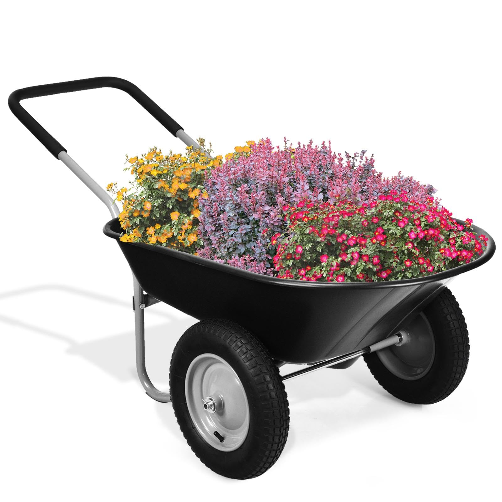 SOARS Carretilla de 100 litros de volumen, carretilla de jardín con 2 neumáticos de aire, mango de goma, carretilla de transporte, ideal para mover el suelo, arbustos de plantas, herramientas de
