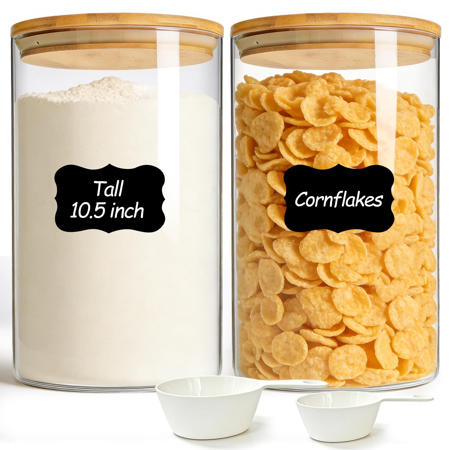ComSaf Tarros de cristal con tapa 3,8 L, pack de 2 para cocina y despensa | Frascos de vidrio, Botes cocina almacenaje, Tapas de bambú, Arroz, Harina, Legumbres, Vidrio borosilicato