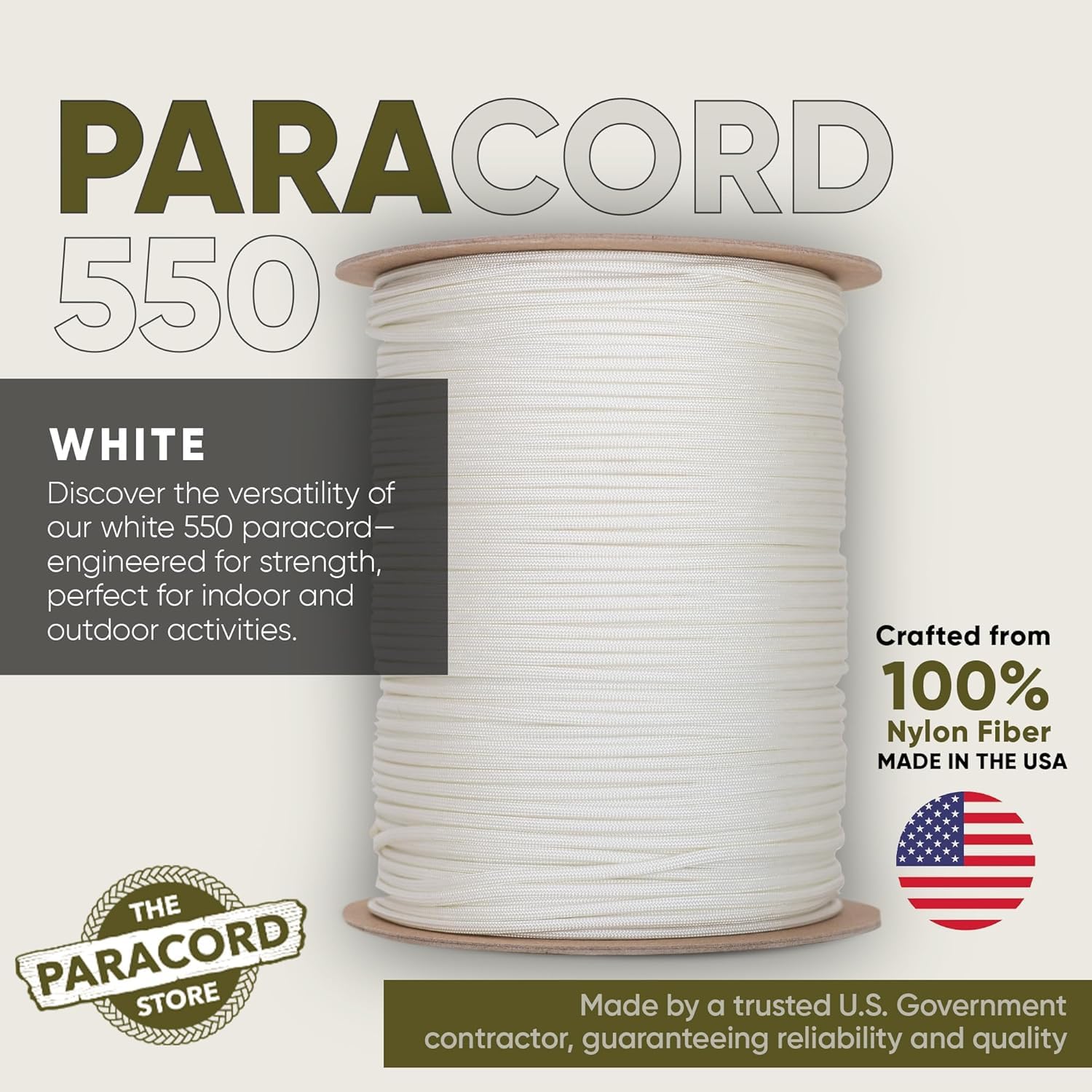 The Paracord Store - Cuerda de paracaídas 550 - Bobinas de 1,000 pies, carretes de 250 pies, mandril de 100 pies