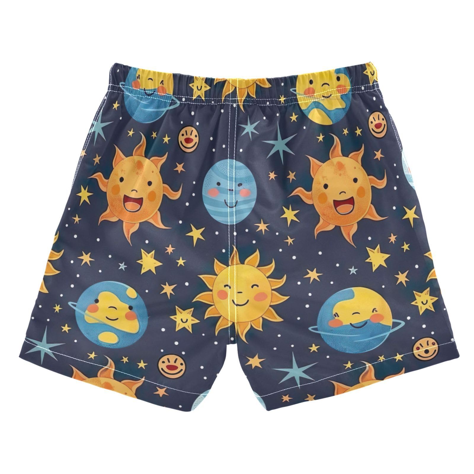 YANENDIE Boy Swim Trunks Funny Sun and Planets Summer Beach Quick Dry Swimsuit Bathing Suit, 2-8T