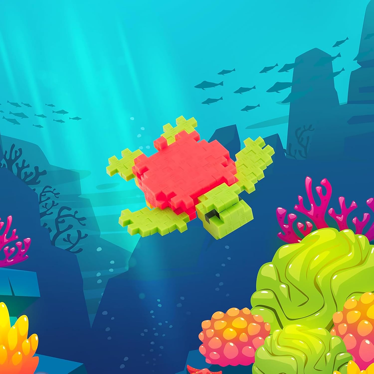PLUS PLUS Sea Turtle - 3D Puzzle Sea Creature Building Block Set, Ocean Animals Figures Tube, Mini Interlocking Pieces - Fun Stem Toys for Kids