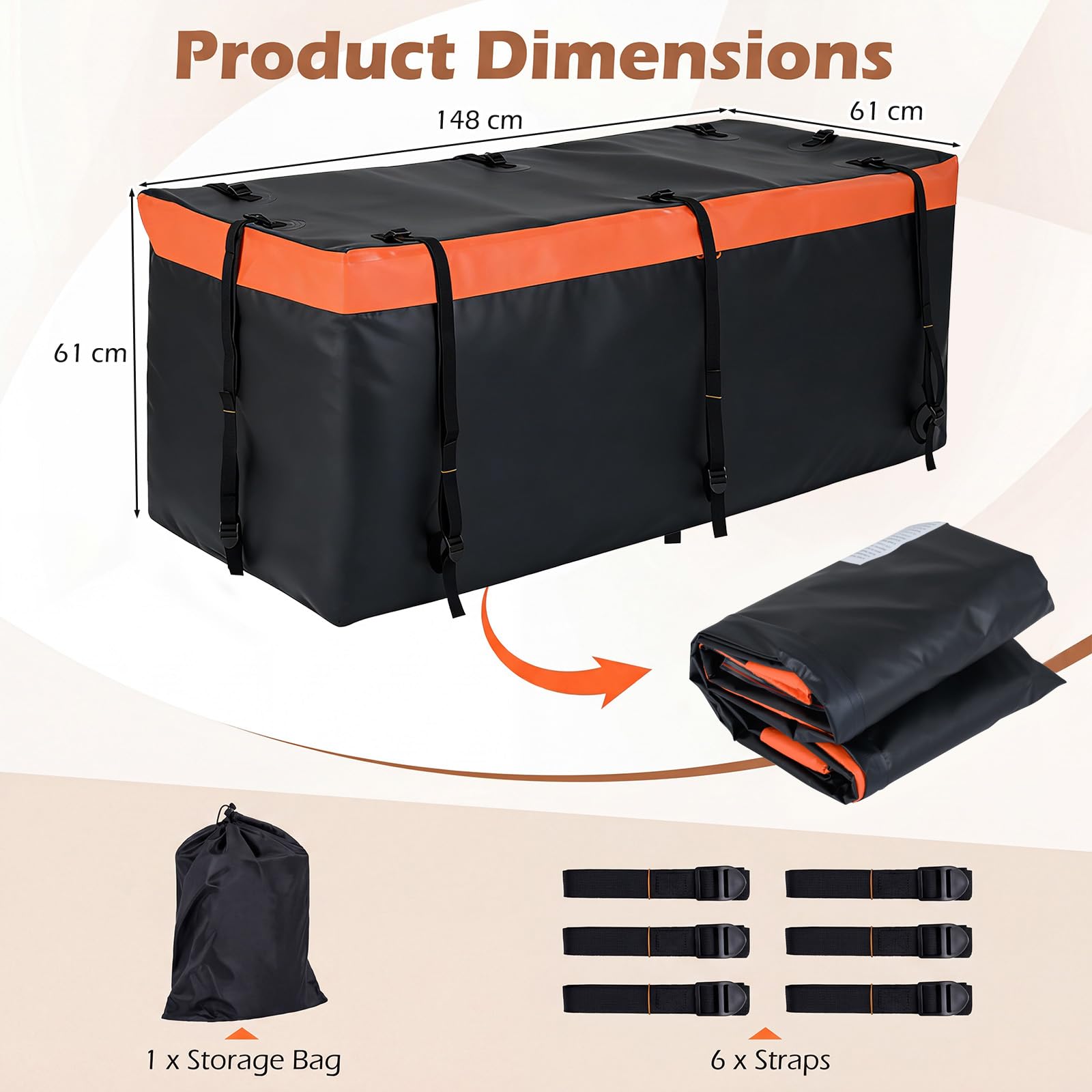 GIANTEX Borsa da Carico per Camion e Cassone Auto, Borsa da Trasporto Impermeabile in PVC Resistente con Cinghie di Fissaggio per Gancio di Traino, per SUV, Fuoristrada e Furgoni (148 x 61 x 61 cm)