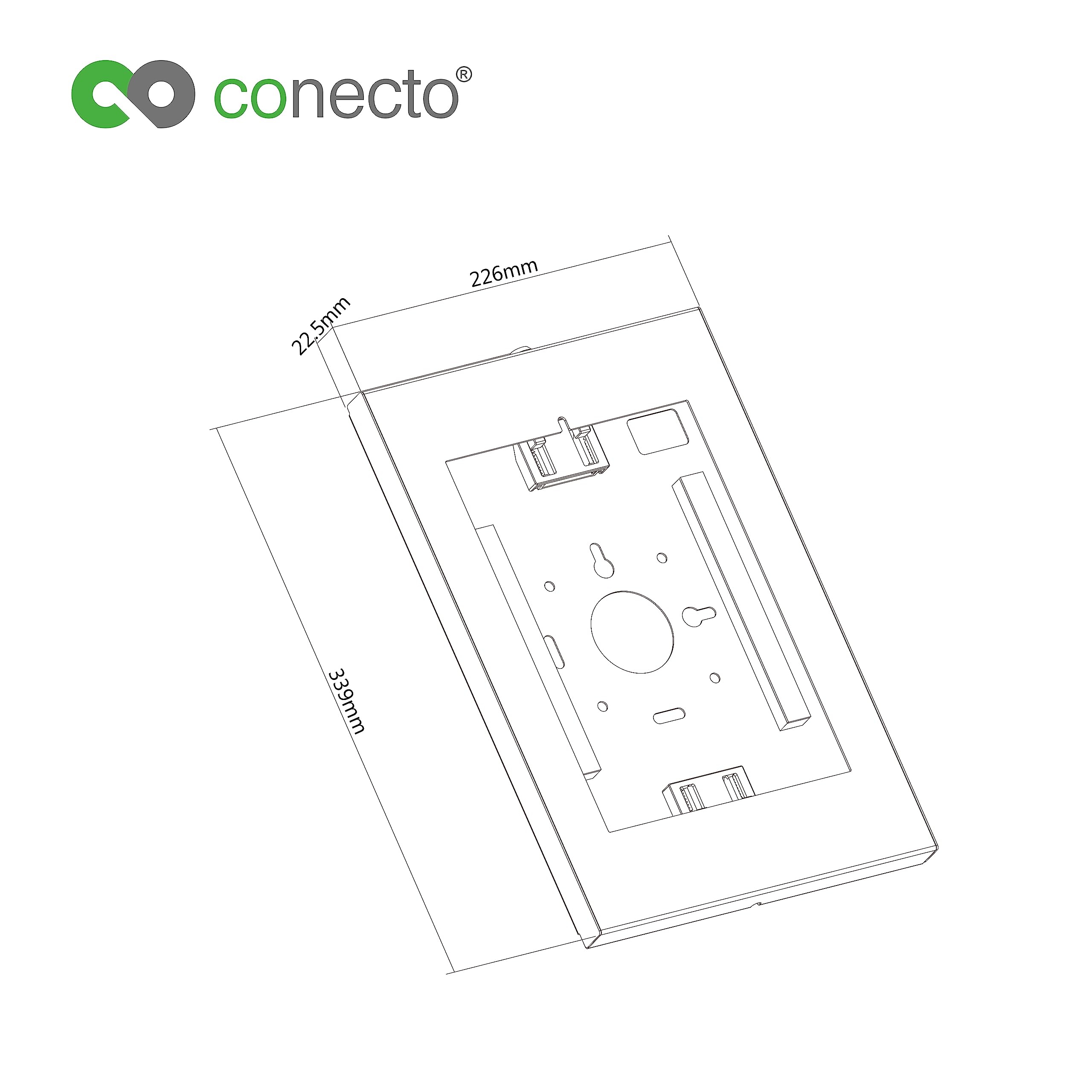 conecto Soporte de Pared para Tablet, Carcasa de Acero para Tab A 10.1 (2019)/ Tab A7/ S6 Lite 10.4/10.5"/11 y iPad 5/6/7/8/9/ iPad Air 9.7"/ 10.5"/10.9" / iPad Air 9.7"/10.5"/11, Negro