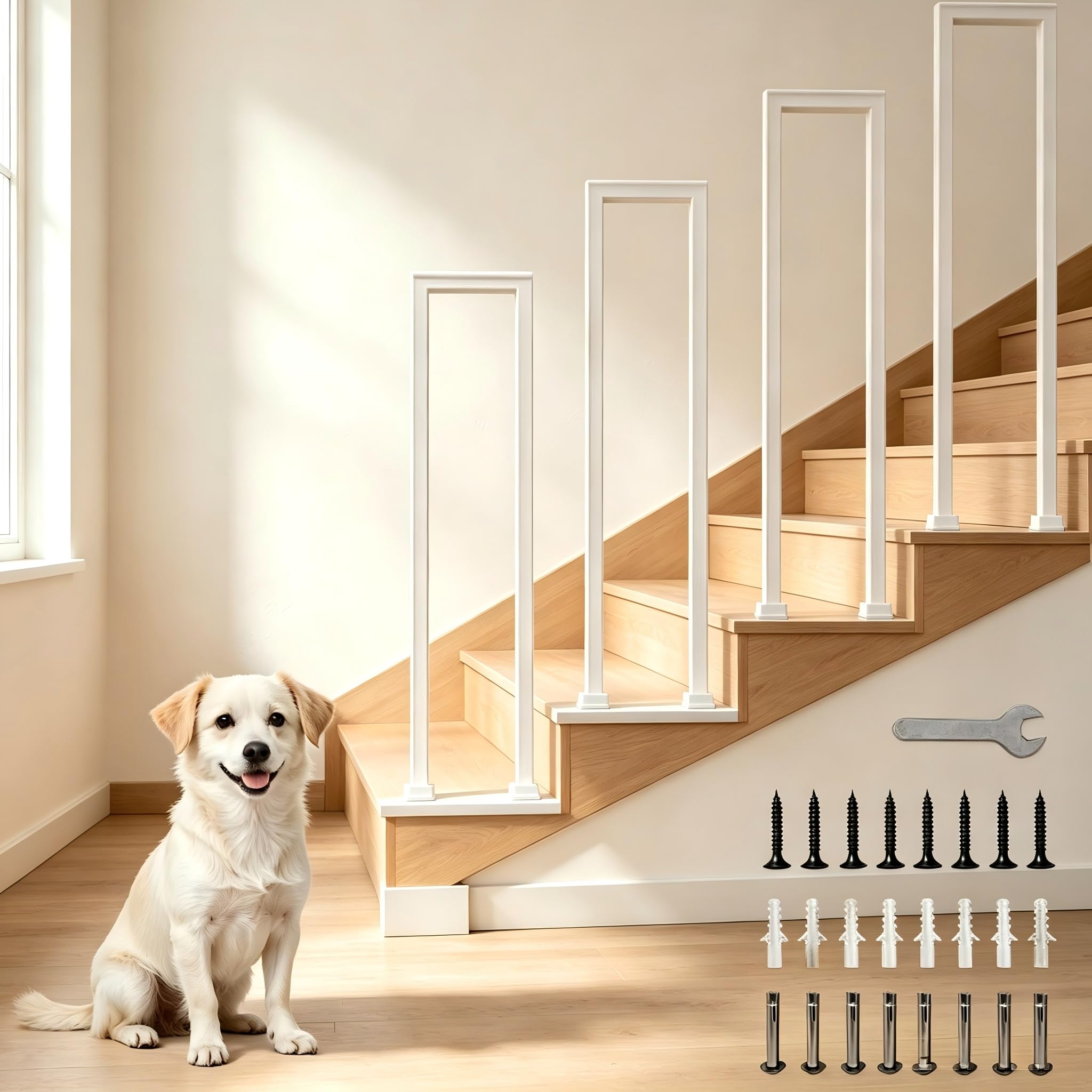 PBMDUHX Stair Railing Indoor, U-Shaped Stair Rail, Metal Bannister Rail for Stairs, Handrails for Stairs, Hand Rail U Shape for Loft, Porch, Balcony,Indoor, Outdoor (Black, White，Yellow) 35-115cm