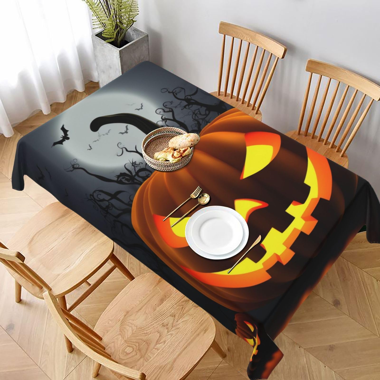 WPKJU Pumpkin Halloween Printed Tablecloth 60x90 in Water Resistant Table Cover Washable Rectangle Table Cloth for Dining Tables