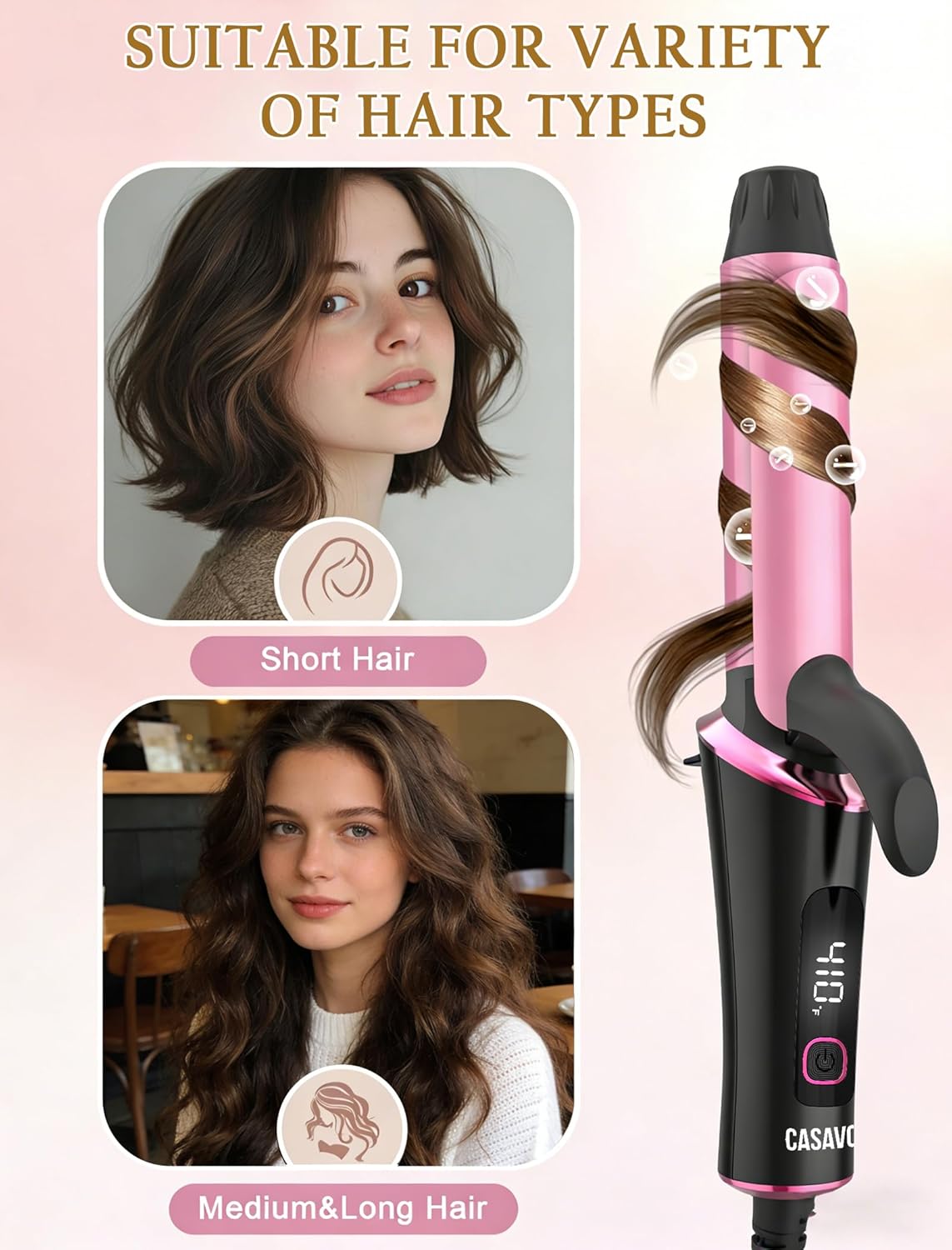 Dual Voltage Travel Curling Iron 110-240V, 1 Inch Mini Curling Iron Travel Size with UK & EU Plug Adapters, Portable Curling Iron for Worldwide, 5 Heat Settings, Small Curling Iron for Short Hair