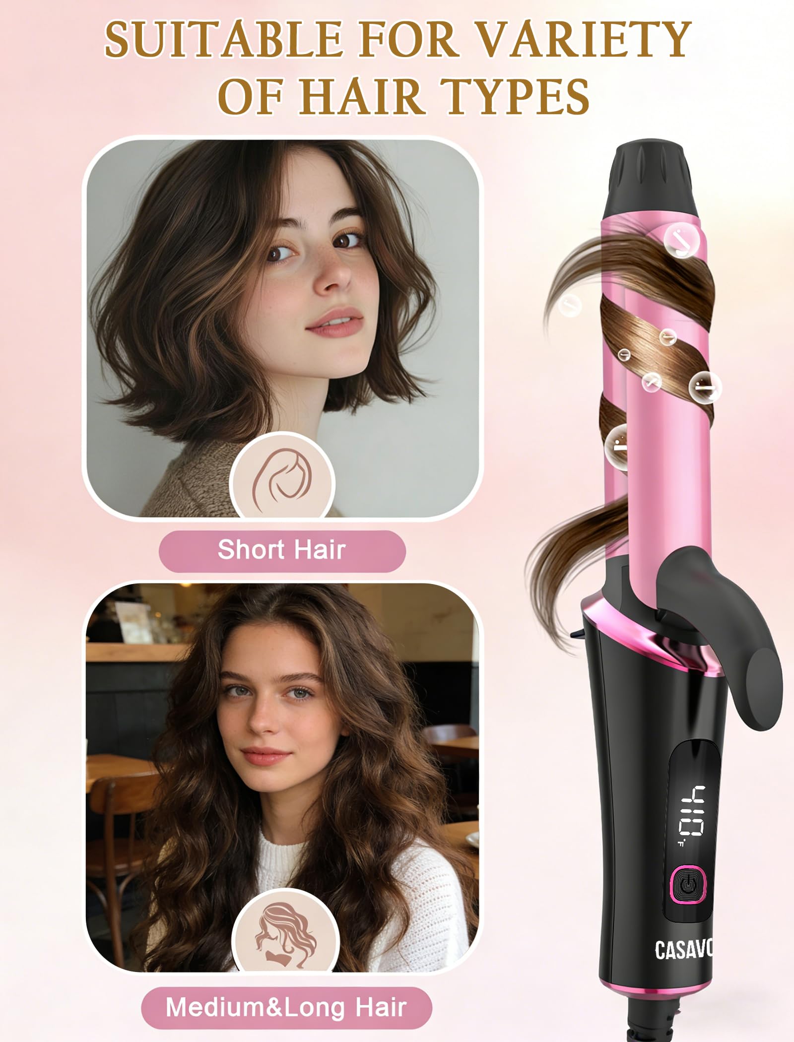 Pink Dual Voltage Travel Curling Iron with Ceramic Tourmaline Barrel