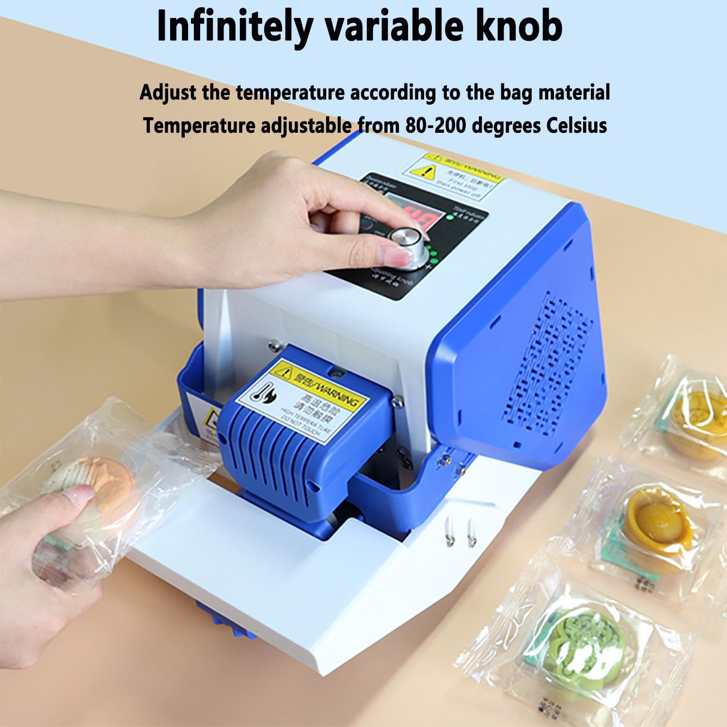 Sigillante portatile per sacchetti, termosaldatrice a rullo con display e protezione intelligenti, 80-200 ℃, 5 m/min per imballaggi alimentari domestici
