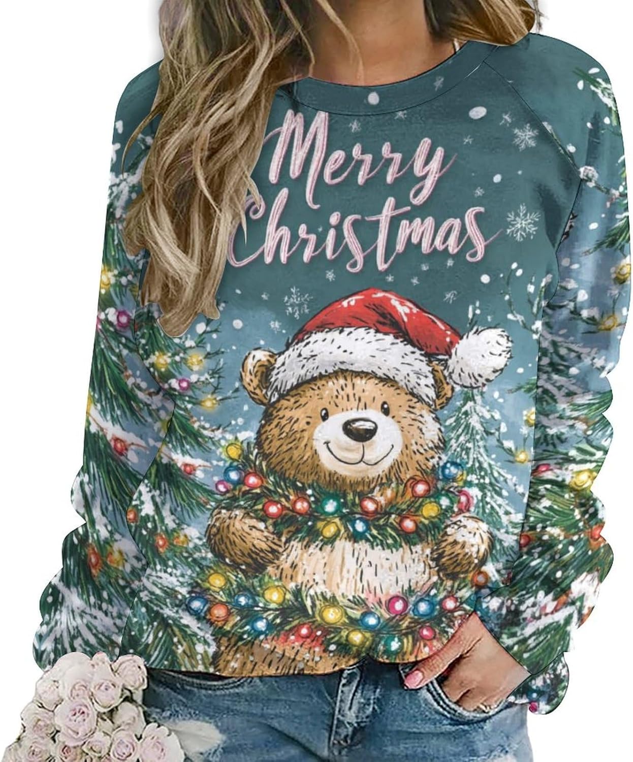 Christmas Sweatshirts For Women Holiday Pullover Crewneck Plus Size 2024 Winter Fas...