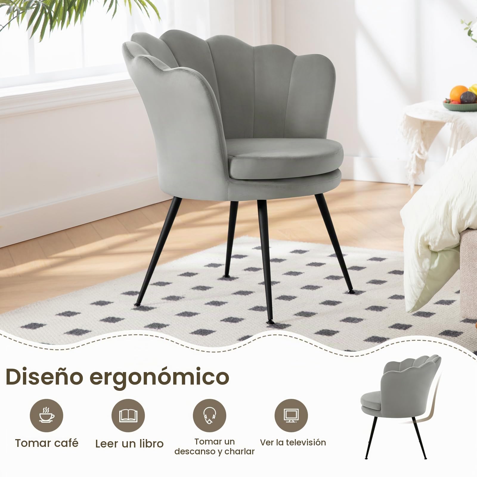 WOLTU Sillon Relax, Butacas de Salón, Patas de Metal Chapa, Gris | Sillón Lounge con Terciopelo, Cojín grueso, Pies ajustables, Dormitorio, Tocador y Recepción, Carga 150 kg