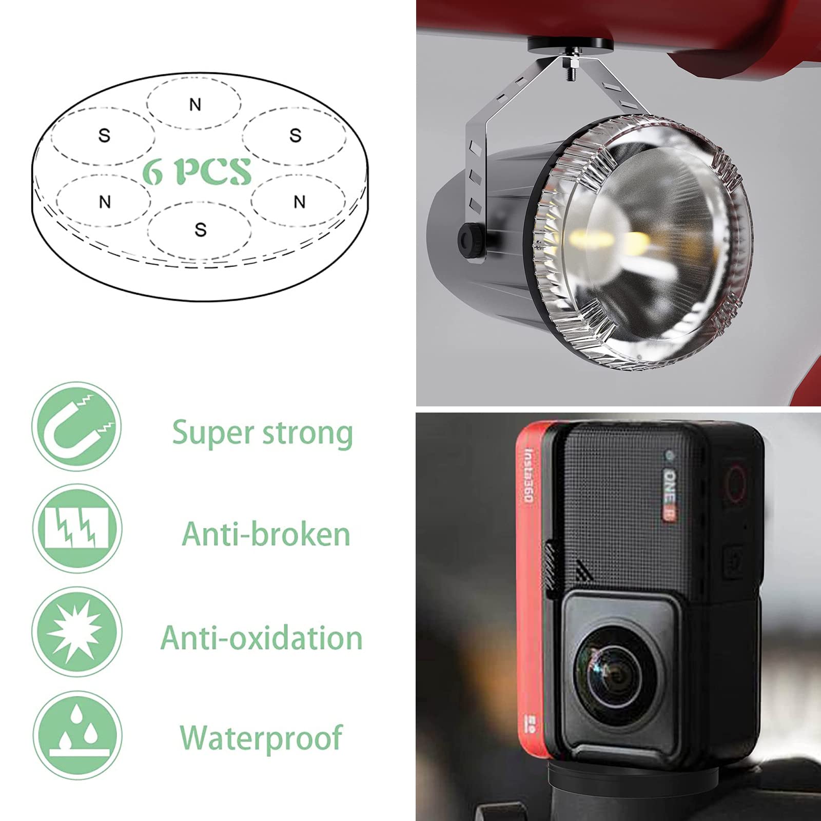 6 Magneti Al Neodimio Con Perno Filettato M6 – Rivestiti In Gomma, Trazione 12 Kg, Diametro 43 Mm, Per Auto, LAMPade E Attrezzature