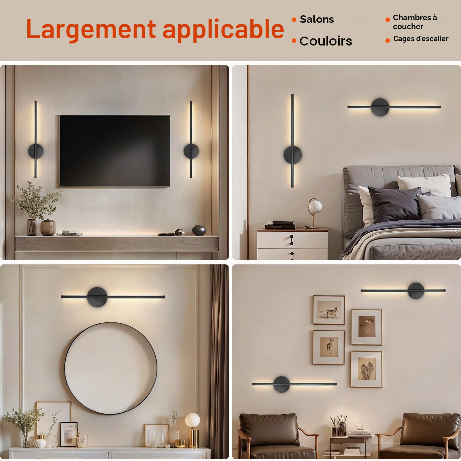 Ketom Lot de 2 Applique Murale Intérieure Rechargeable, Lampe Murale Sans Fil Noir, Luminaire Mural avec Télécommande, 3 Températures de Couleur & Dimmable, Minuterie