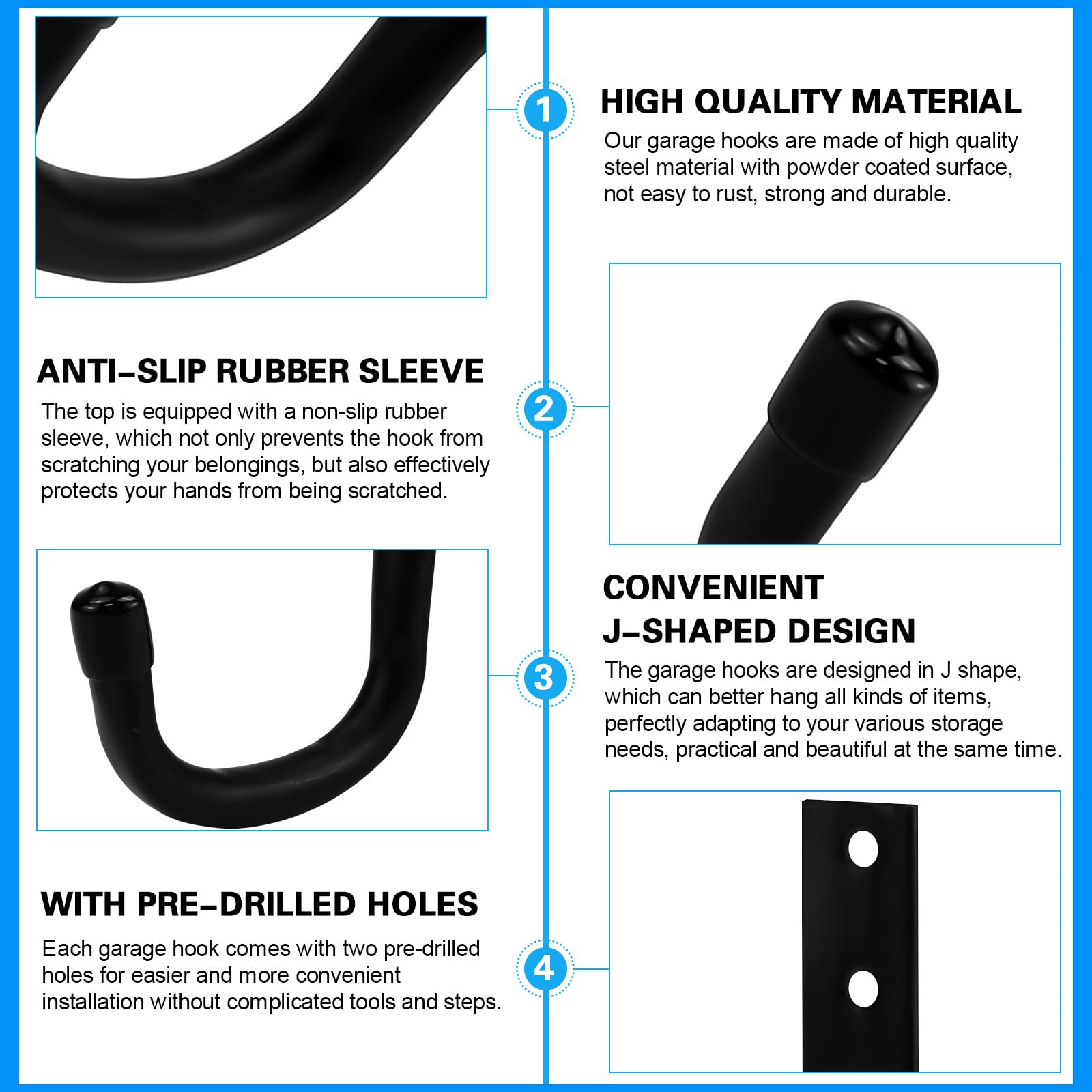 Ganci Per Garage A J - Set Da 6, Nero, Portata 15kg, Per Biciclette E Attrezzi - Foto 4