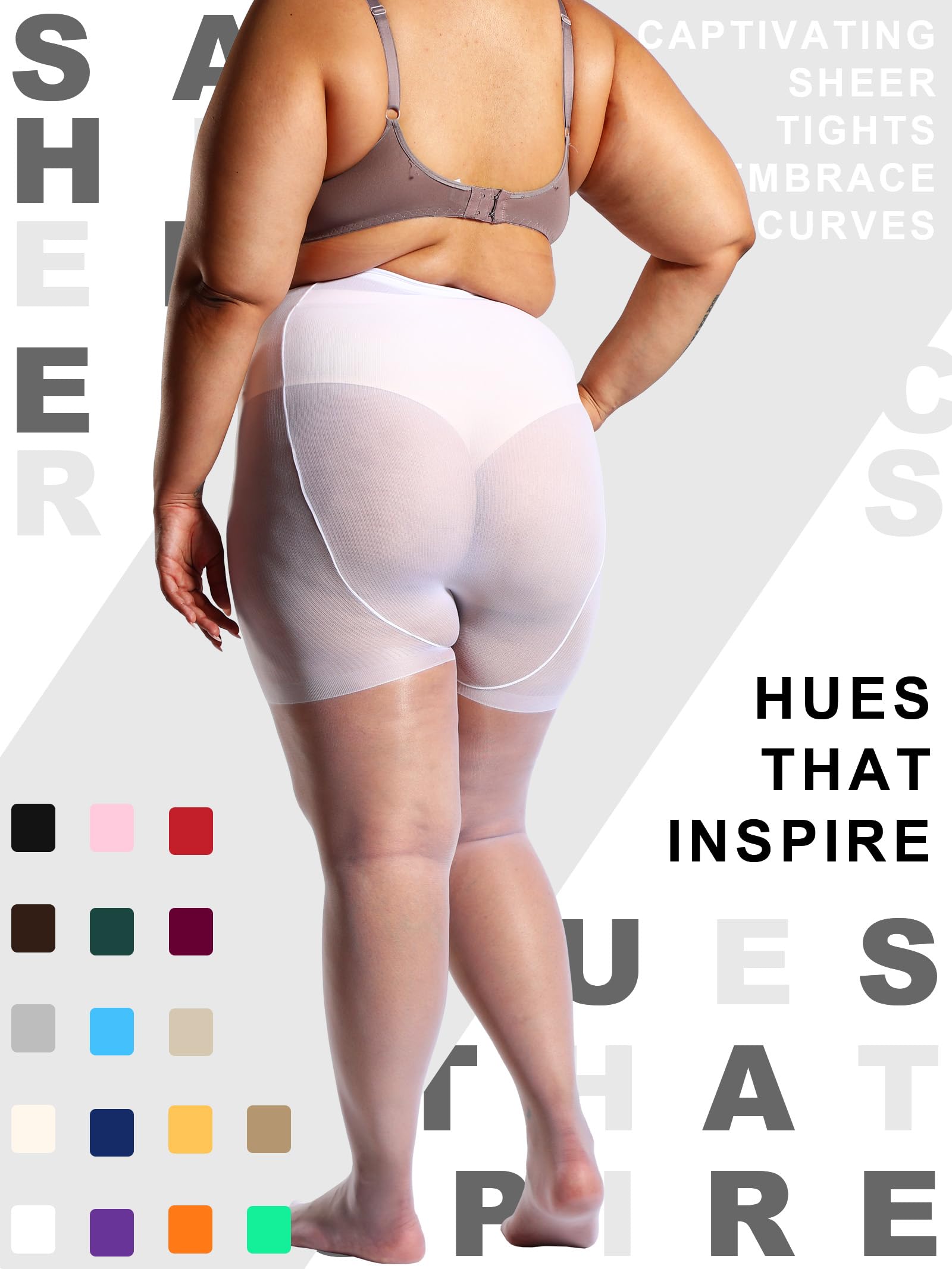 HONENNA 2 Pairs Plus Size Sheer Tights for Women, 17 Colors Ultra Thin Pantyhose Reinforced Toes High Waist Stockings 1XL-6XL: Black + White - 20denier - 2 Pairs 3X-Large-4X-Large Plus