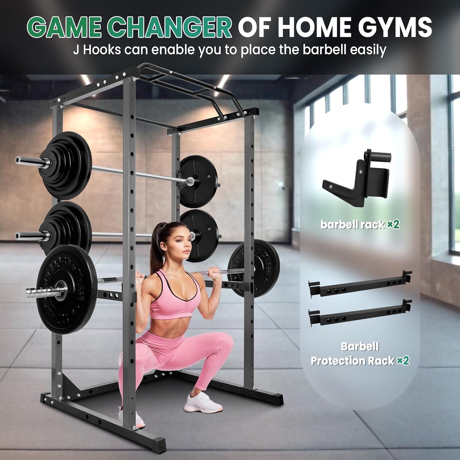 Power Cage Squat Rack, 1200 Lb Weight Capacity, Squat Machine With Double Bars, 45“ X 46” X 82” Inches, It'S Made Of High-Strength Steel For Home Gym Workout Equipment, Black.