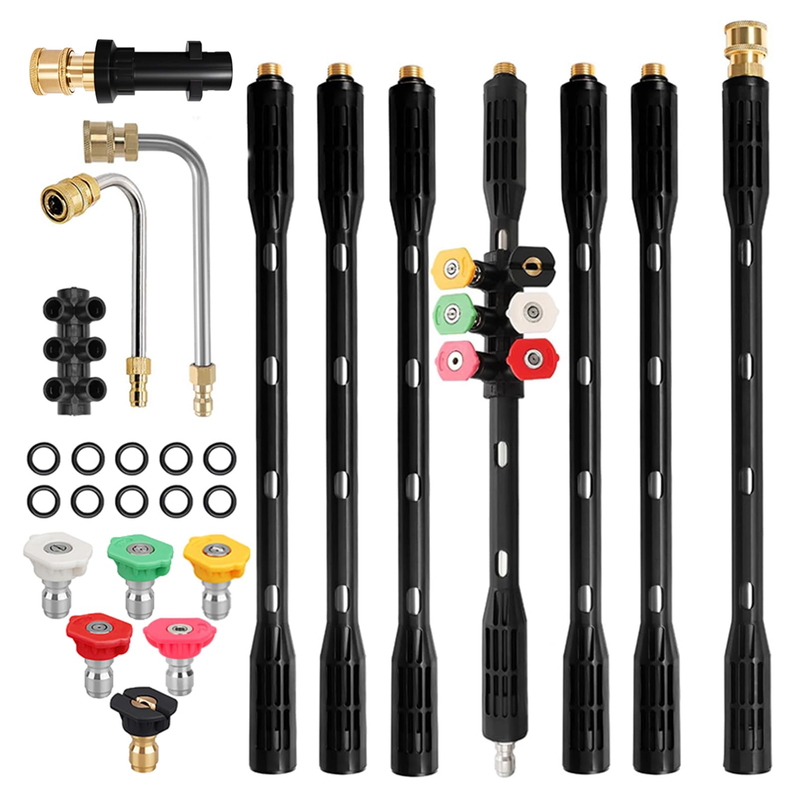 10 Pcs Pressure Washer Extension Wand with Adapter Compatible with for Karcher K Series K2 K3 K4 K5 K6 K7, Gutter Cleaning Tools Extension Lance, 1/4 Inch Quick Connect, with 6 Nozzle Tips, 4000PSI