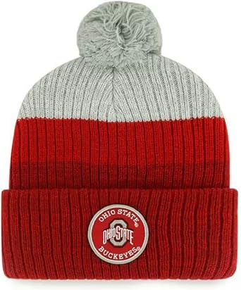 Officially Licensed Ohio State Cuffed Knit Pom Beanie Hat Gray/Red Classic Edition Embroidered Team Logo Winter Cap