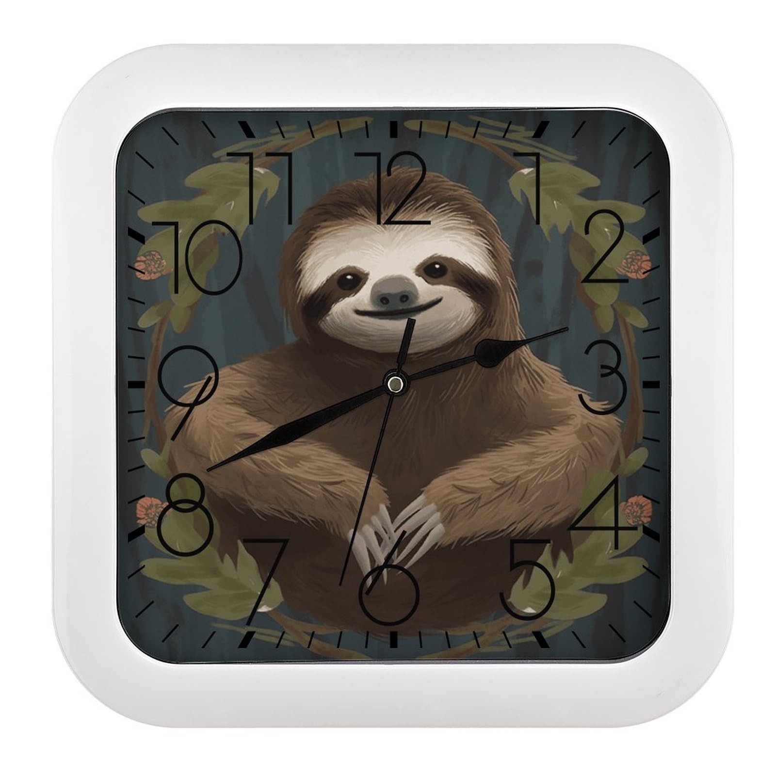 FekiLoot Sloth Wall Clock 10.2" Modern Farmhouse Square Clocks Silent No Ticking, Wall Art and Timepiece Clock for Shelf Table Mantel Or Bedside Clocks