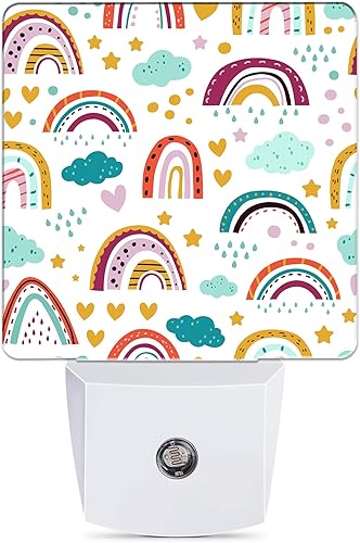 Luz nocturna arcoíris, nube de estrellas enchufable a la pared con sensores de luz del atardecer al amanecer, luces nocturnas cálidas para