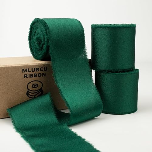 Vista 15 de Burgundy Dark Red Silk Ribbon 1-1/2 Inch x 21Yds Handmade Fringe Silky Chiffon Frayed Fabric Ribbon for Gift Wrapping, Flower Bouquet, Wedding