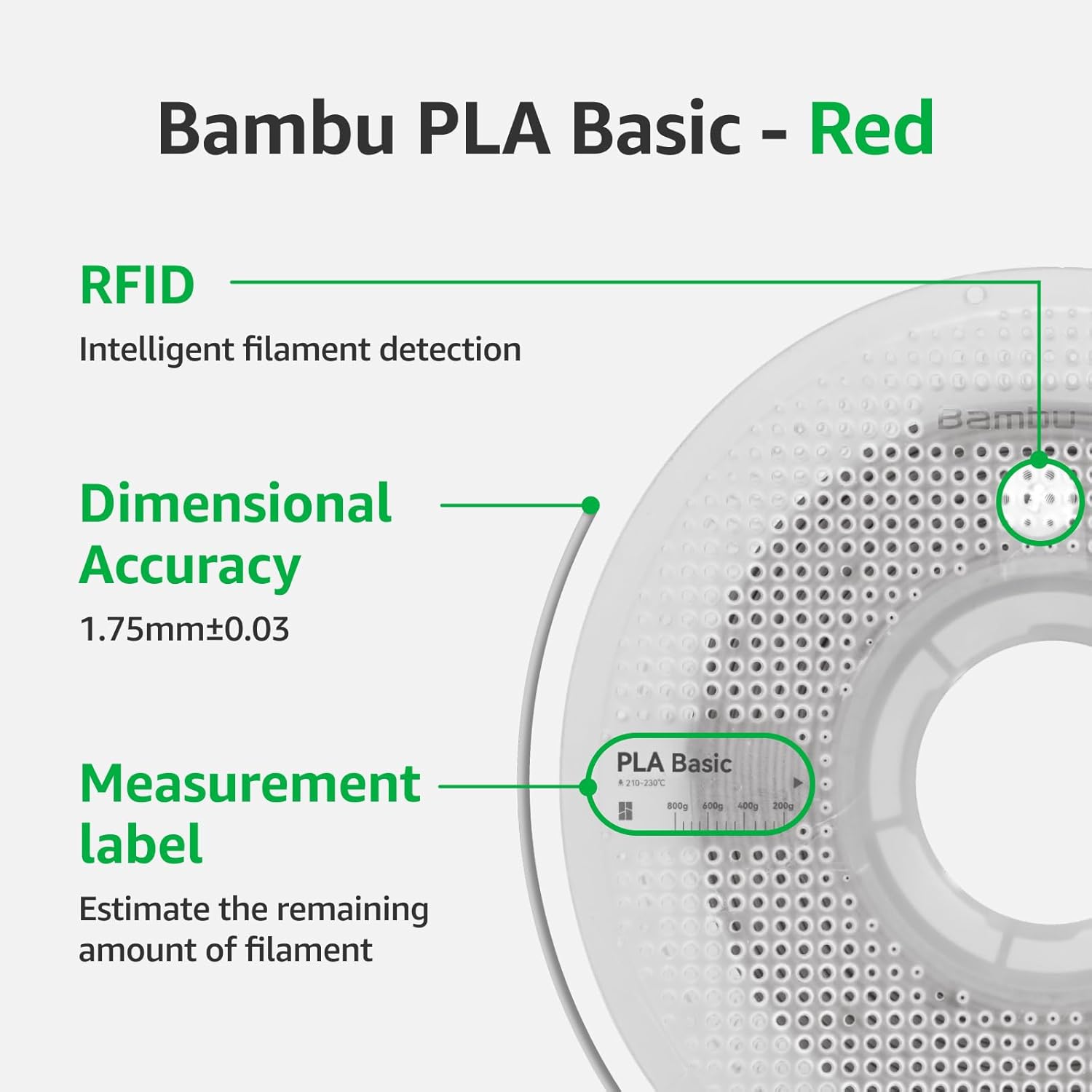 Bambu Lab PLA Filament Matte 3D Printer Filament 1.75mm PLA 1kg High Tenacity Eco Friendly - Red (10200) - Spool